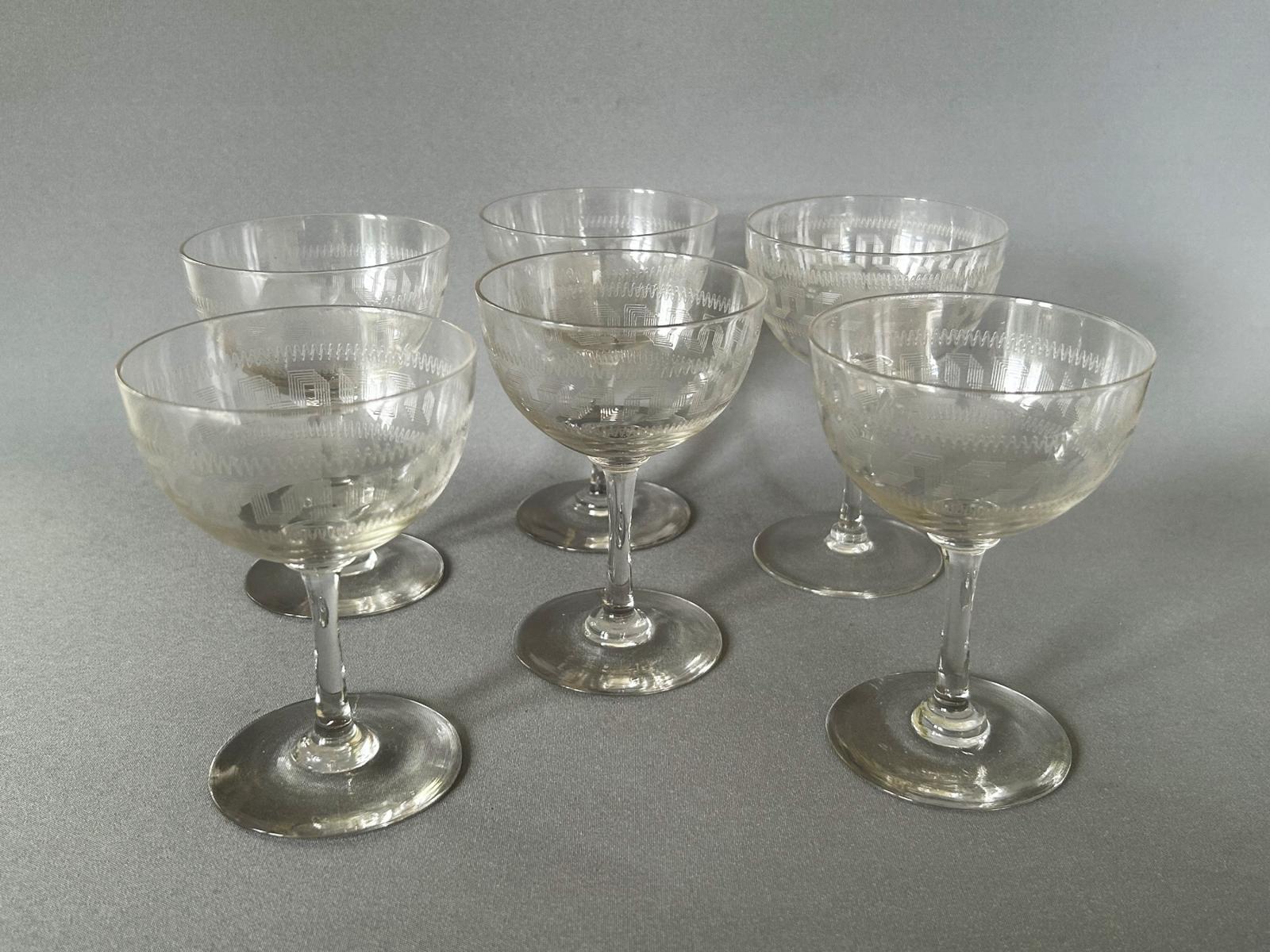 Set of 6 Edwardian Greek Key Pattern Champagne Glasses (1 of 5)