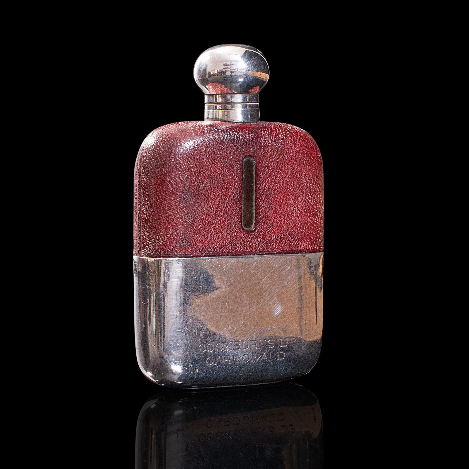 Antique Hip Flask, English, Leather, Glass, Silver Plate, Celebration Gift, 1920 (1 of 12)