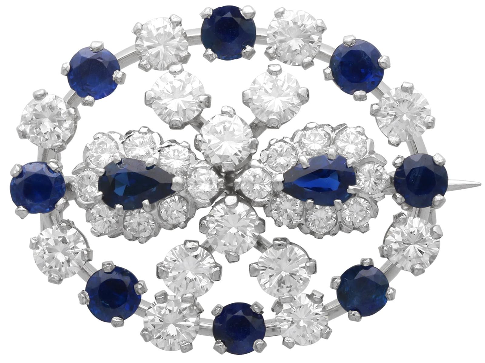 Vintage 3.50ct Sapphire & 4.42ct Diamond 18k White Gold Brooch c.1980 (1 of 9)