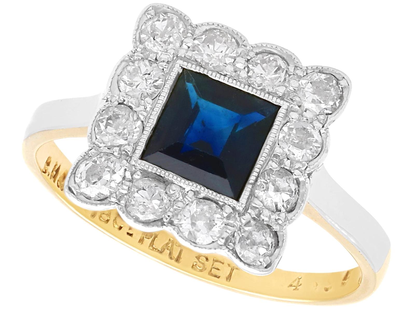 0.75ct Sapphire & 0.52ct Diamond 18ct Yellow Gold Dress Ring c.1930 (1 of 9)