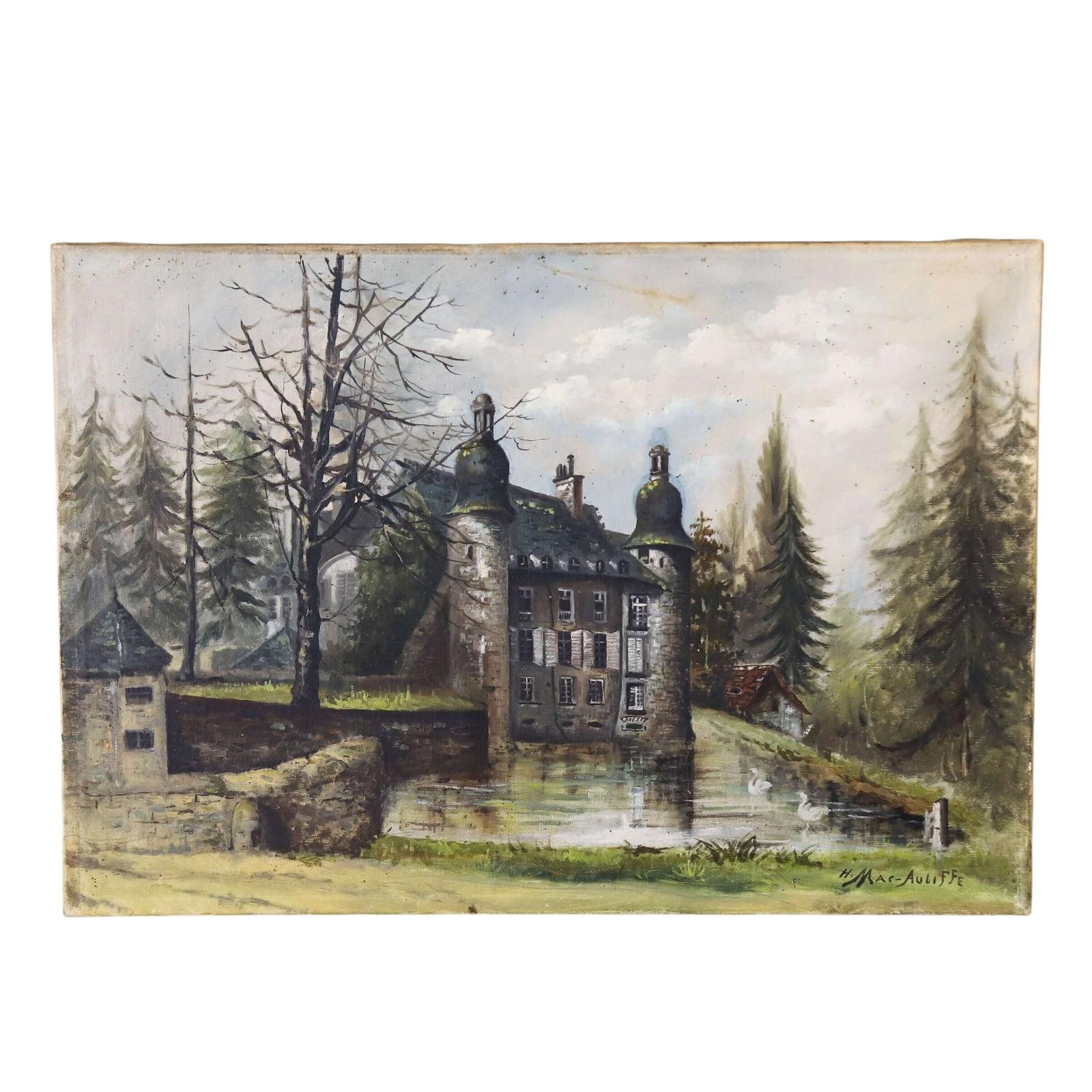 Early 20th Century Oil on Canvas – Château Scene, Signed H. Mac-Auliffe - France c.1930 (1 of 9) Early 20th Century Oil on Canvas – Château Scene, Signed H. Mac-Auliffe - France c.1930 (1 of 9)