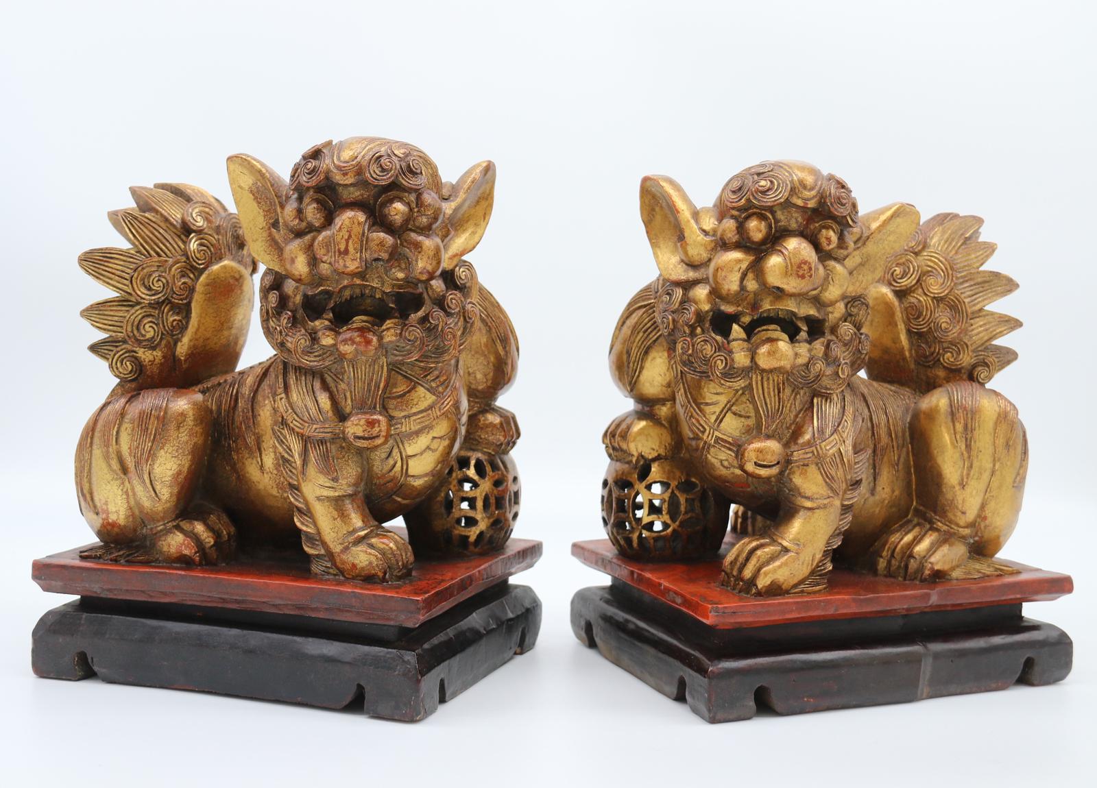 Pair of Carved Giltwood & Lacquer Chinese Buddhist Lions (1 of 30) Pair of Carved Giltwood & Lacquer Chinese Buddhist Lions (1 of 30)