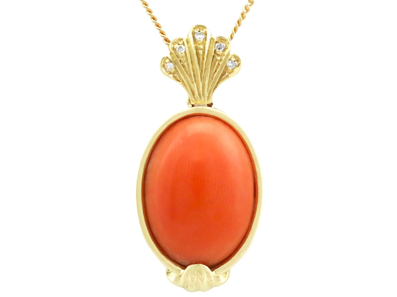 1950s 7.27ct Coral & Diamond, 18ct Yellow Gold Pendant (1 of 10)