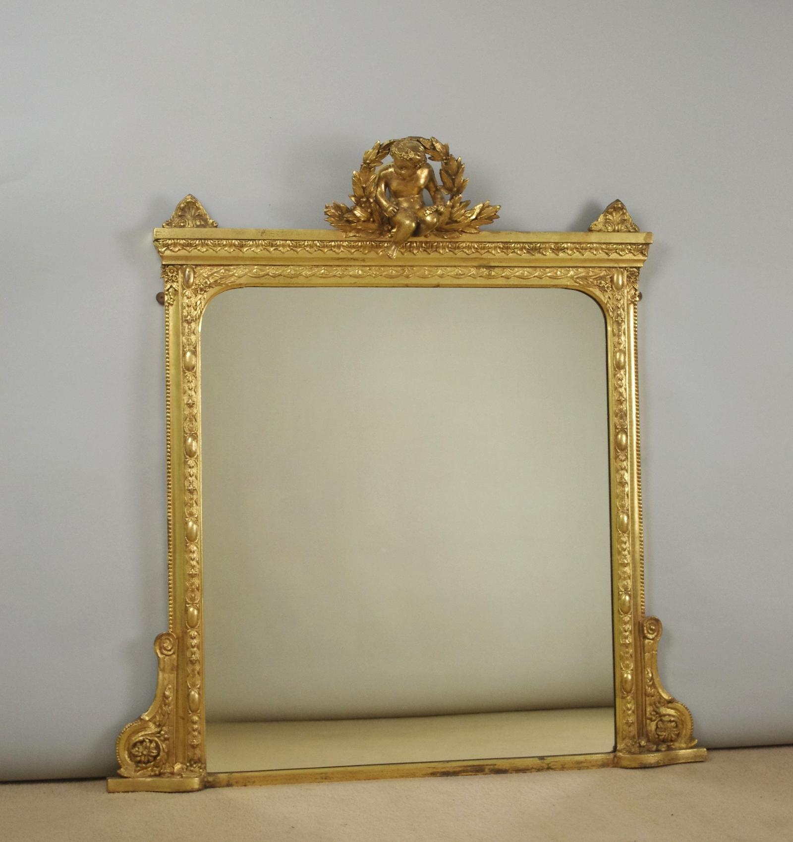 Victorian Gilt Overmantle Mirror with 'Putto' Cresting (1 of 9)