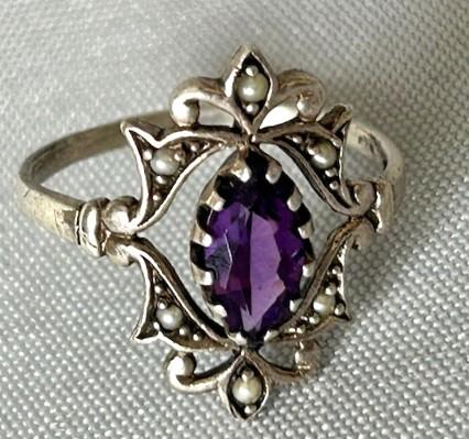 Victorian Silver, Amethyst & Seed Pearl Ring (1 of 4) Victorian Silver, Amethyst & Seed Pearl Ring (1 of 4)