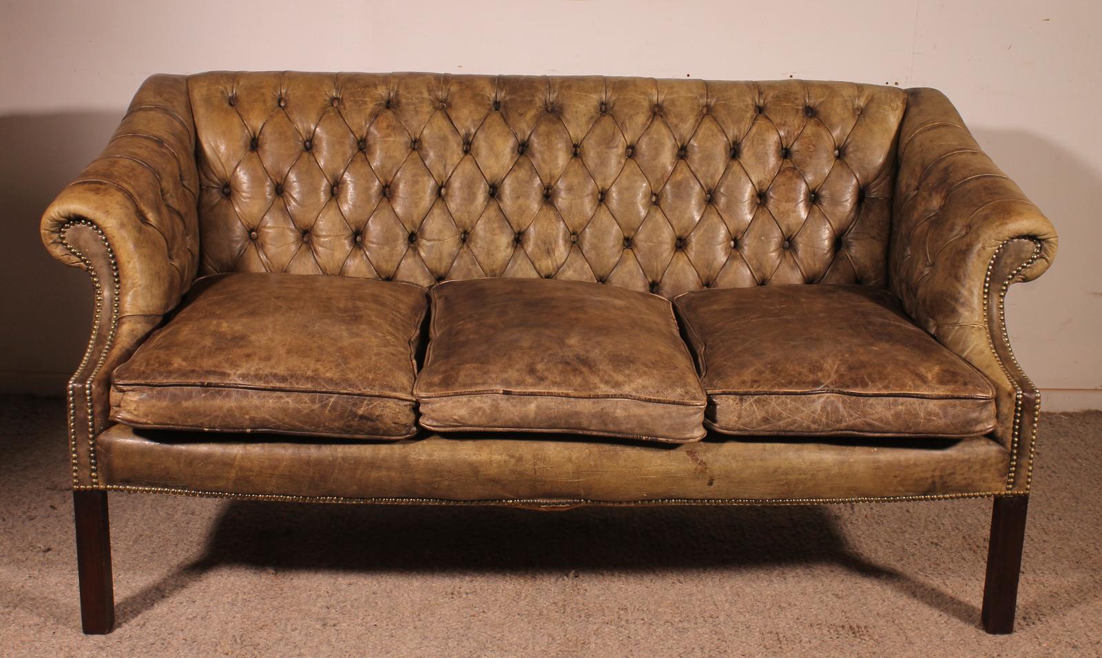 Chesterfield 3 Seater In Light Green Olive Leather (1 of 11) Chesterfield 3 Seater In Light Green Olive Leather (1 of 11)