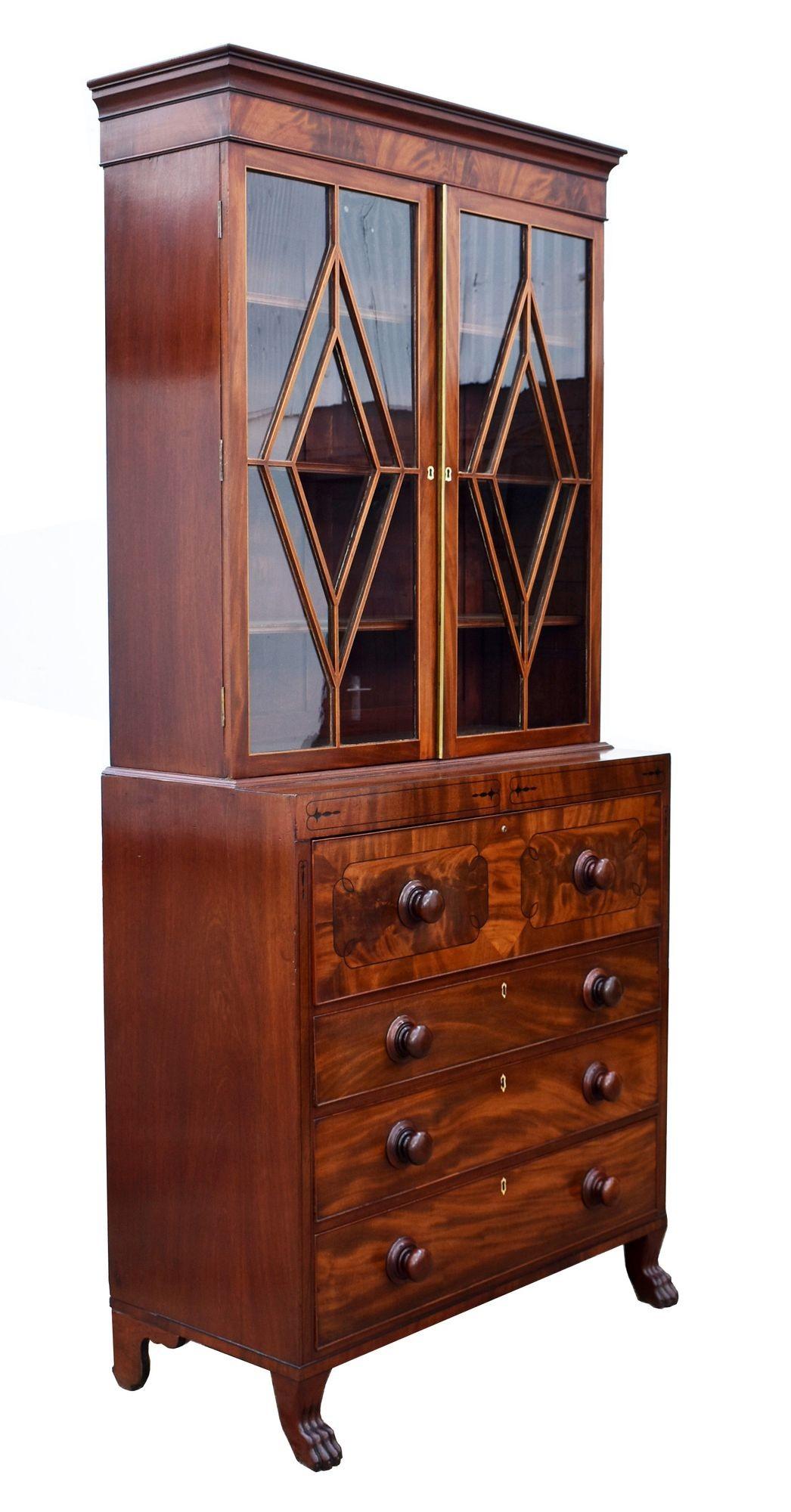 William IV Flame Mahogany Secretaire Bookcase (1 of 11)