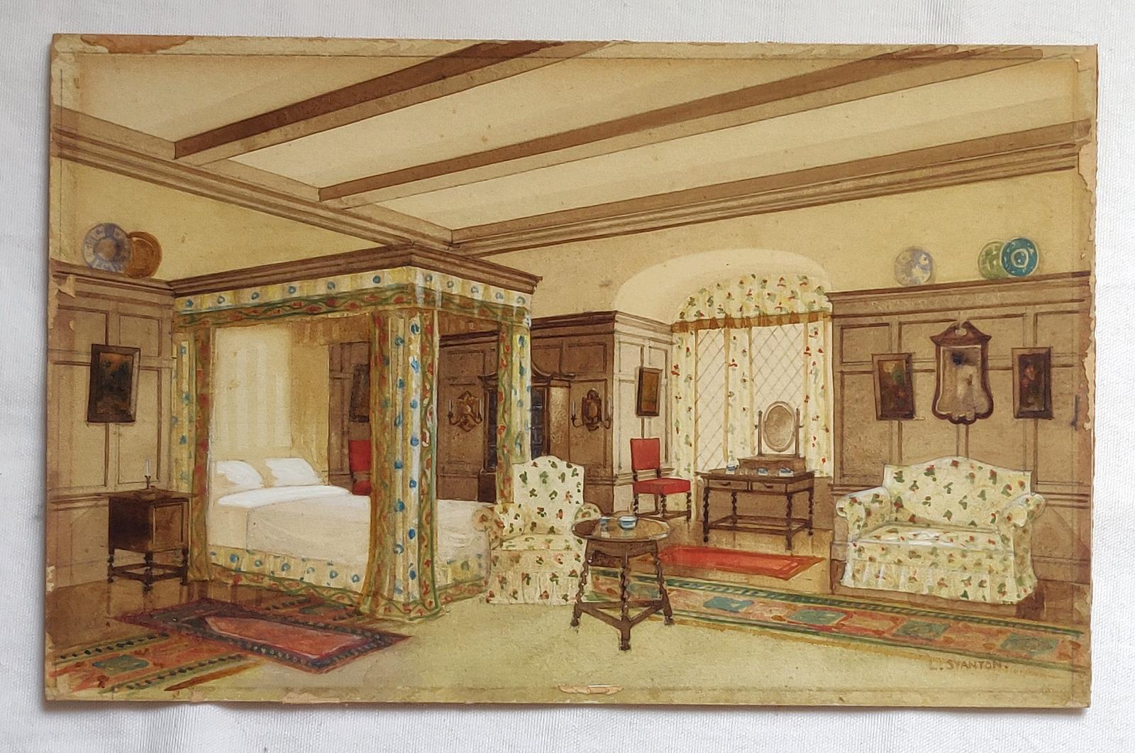 Fine Antique 19th Century Watercolour Interior Scene (1 of 6)