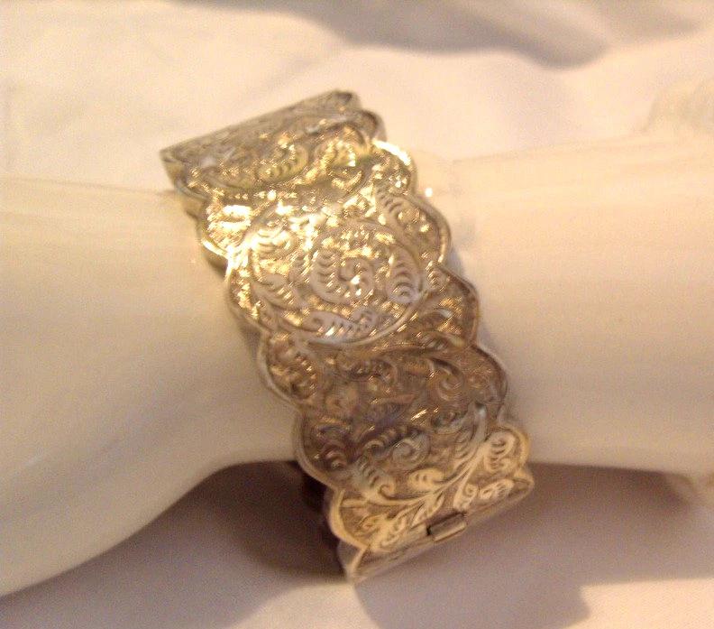 Victorian Bangle Sterling Silver 1890s Antique Bracelet 7" Length 33.9 Grams (1 of 14)