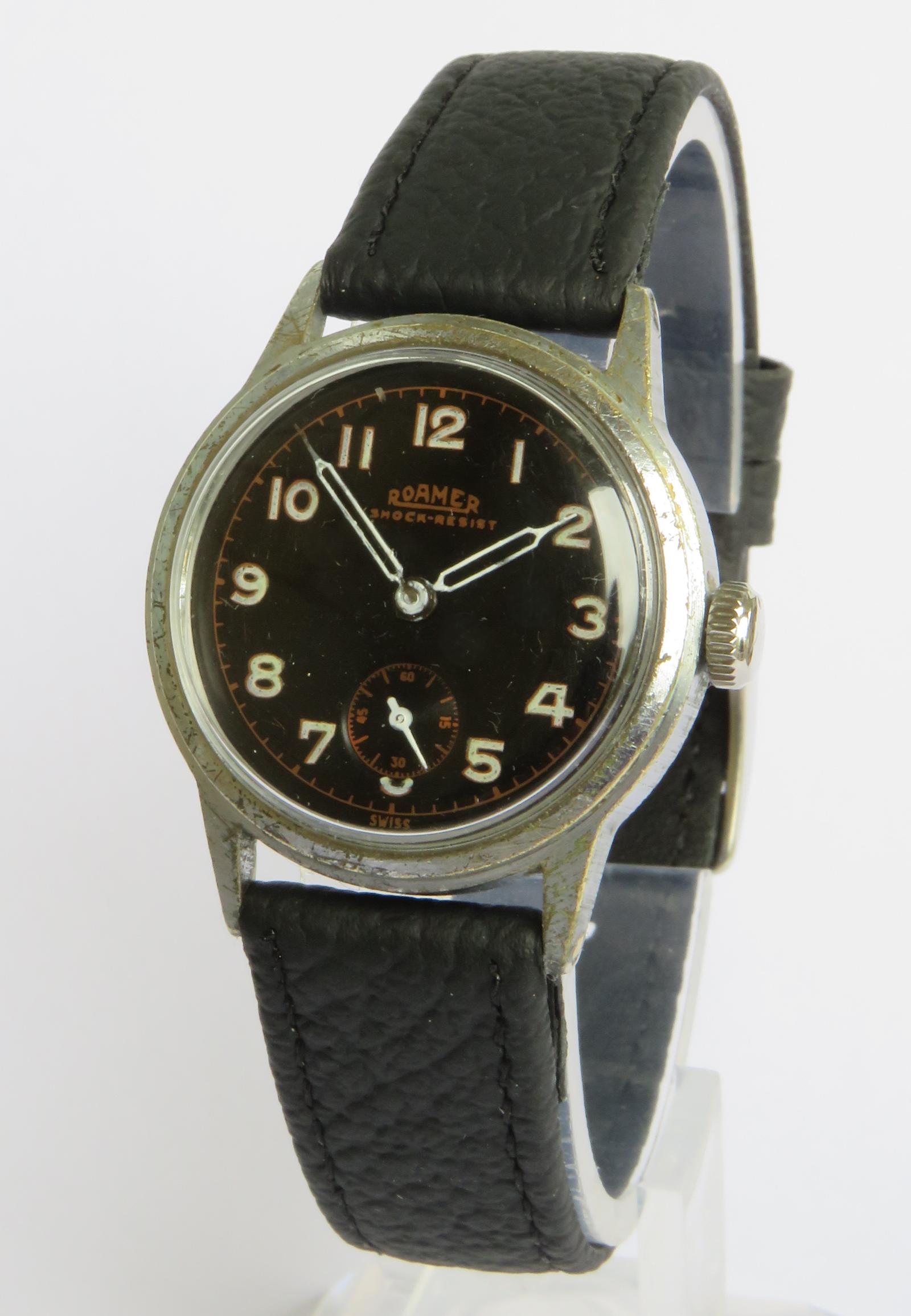 Watch : Gents 1940s Roamer German Luftwaffe Military Wrist Watch (1 of 4)