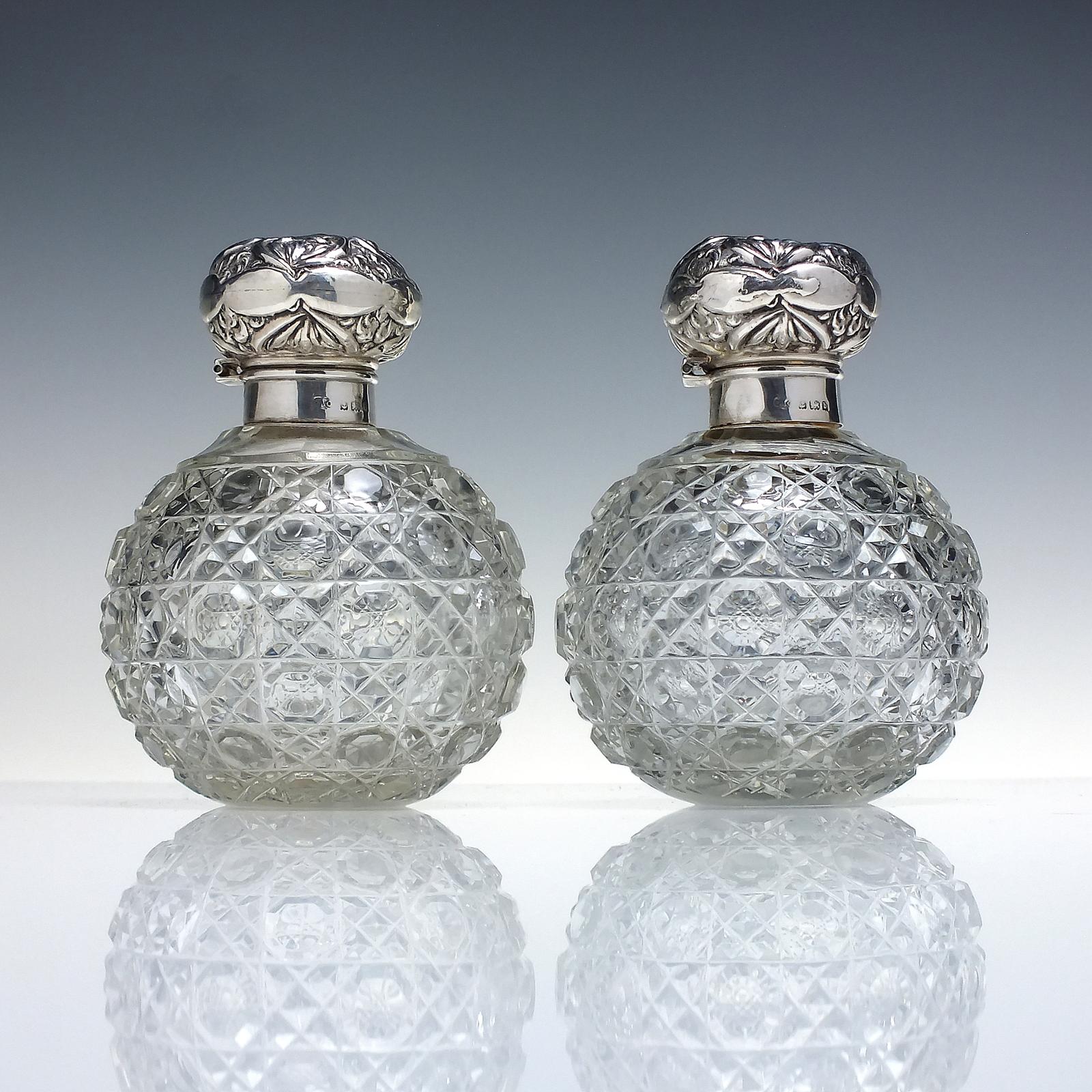 Pair Edwardian Silver Gilded & Glass Perfume Cologne Bottles C1901 (1 of 6)