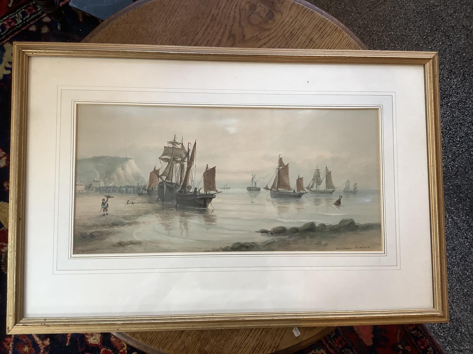 John Francis Branegan (1843-1909) Watercolour - Hastings Sunrise (1 of 4)