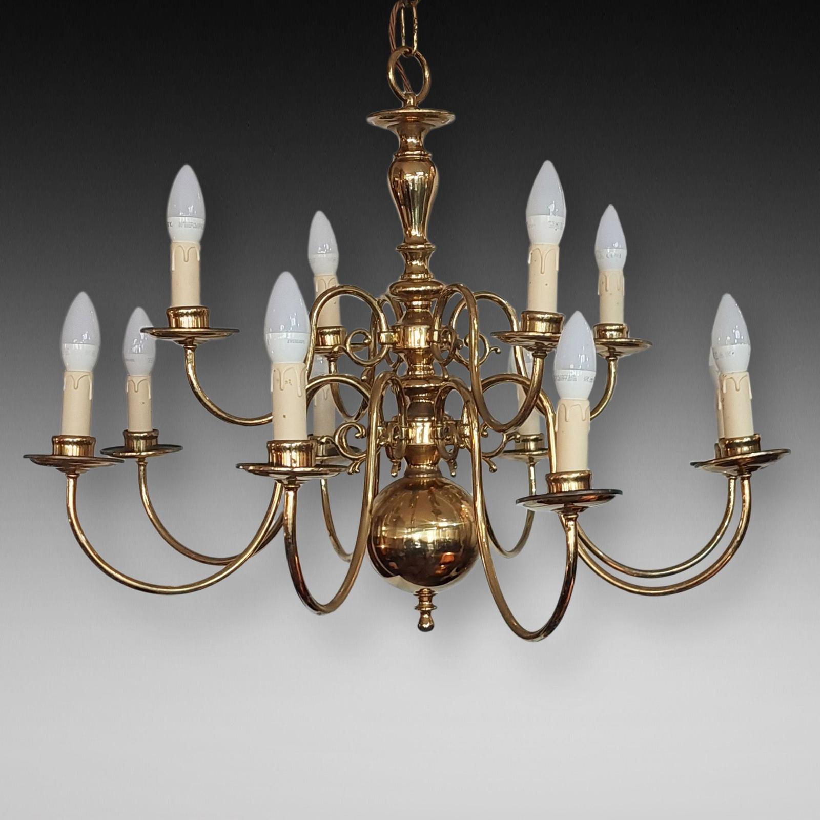 12 Branch Brass Dutch Style Scroll Arm Chandelier (1 of 7) 12 Branch Brass Dutch Style Scroll Arm Chandelier (1 of 7)