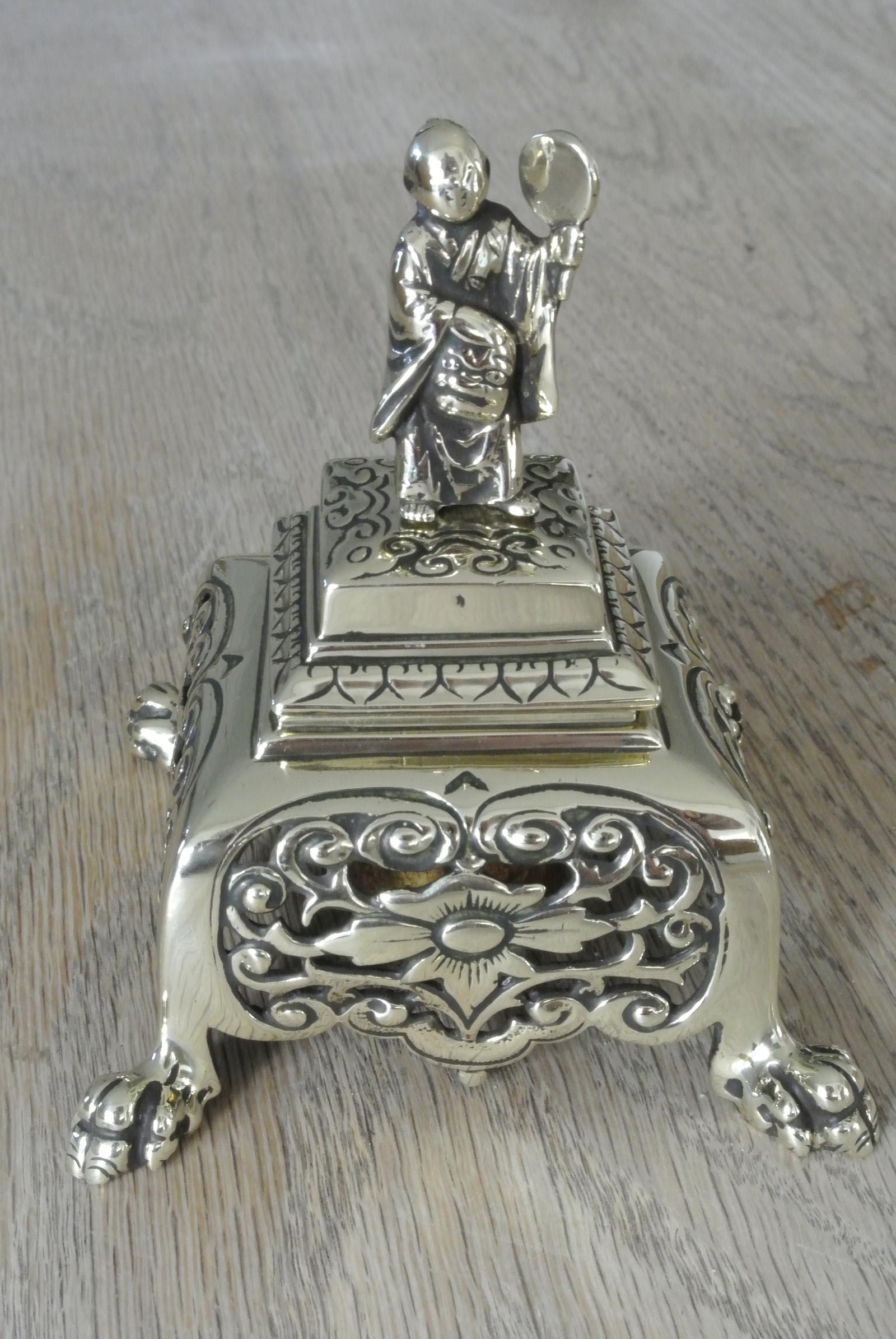 Fine Victorian Japanese Inspired Brass Inkwell by James Cartland c.1880 (1 of 8)