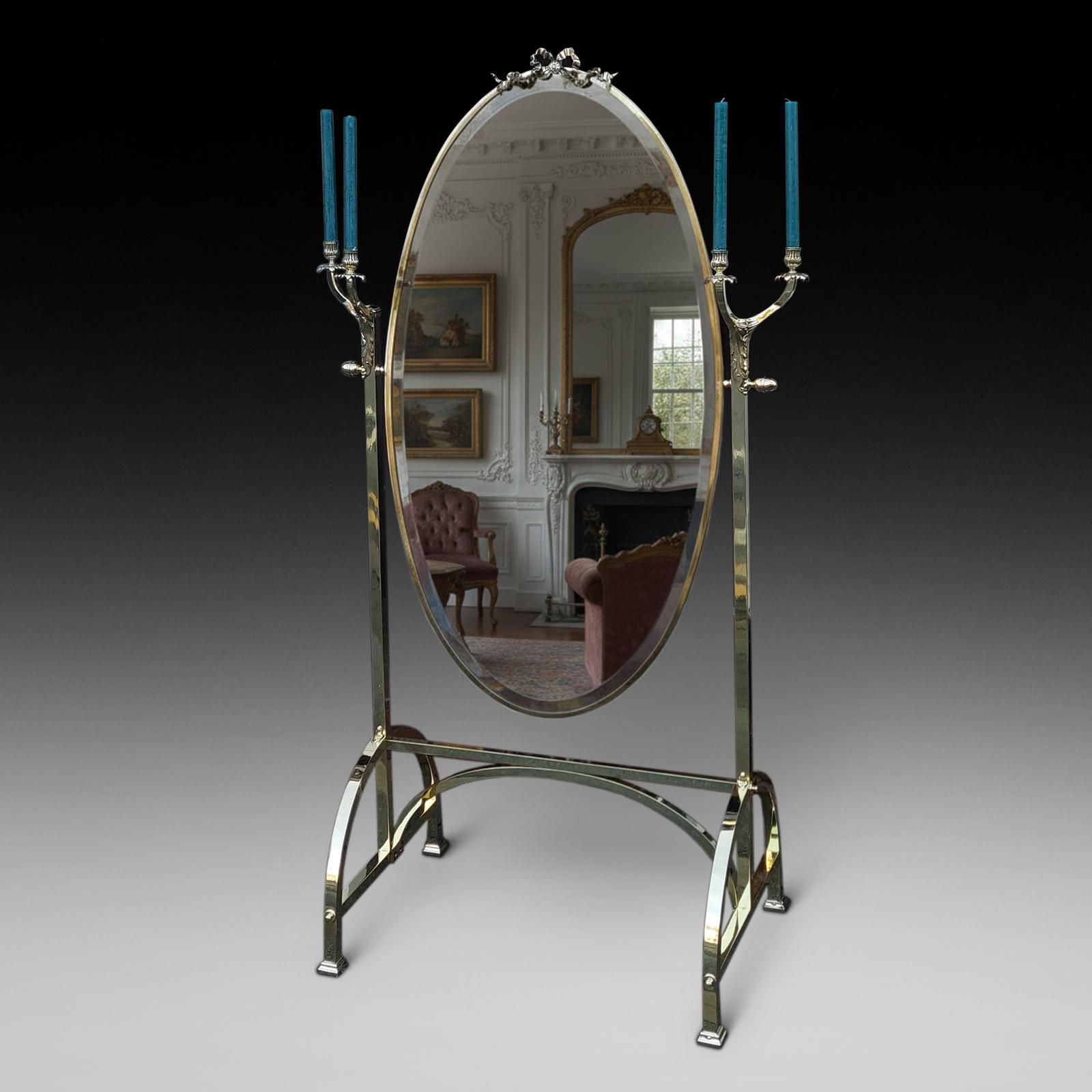 Edwardian Brass Framed Cheval Mirror (1 of 10)