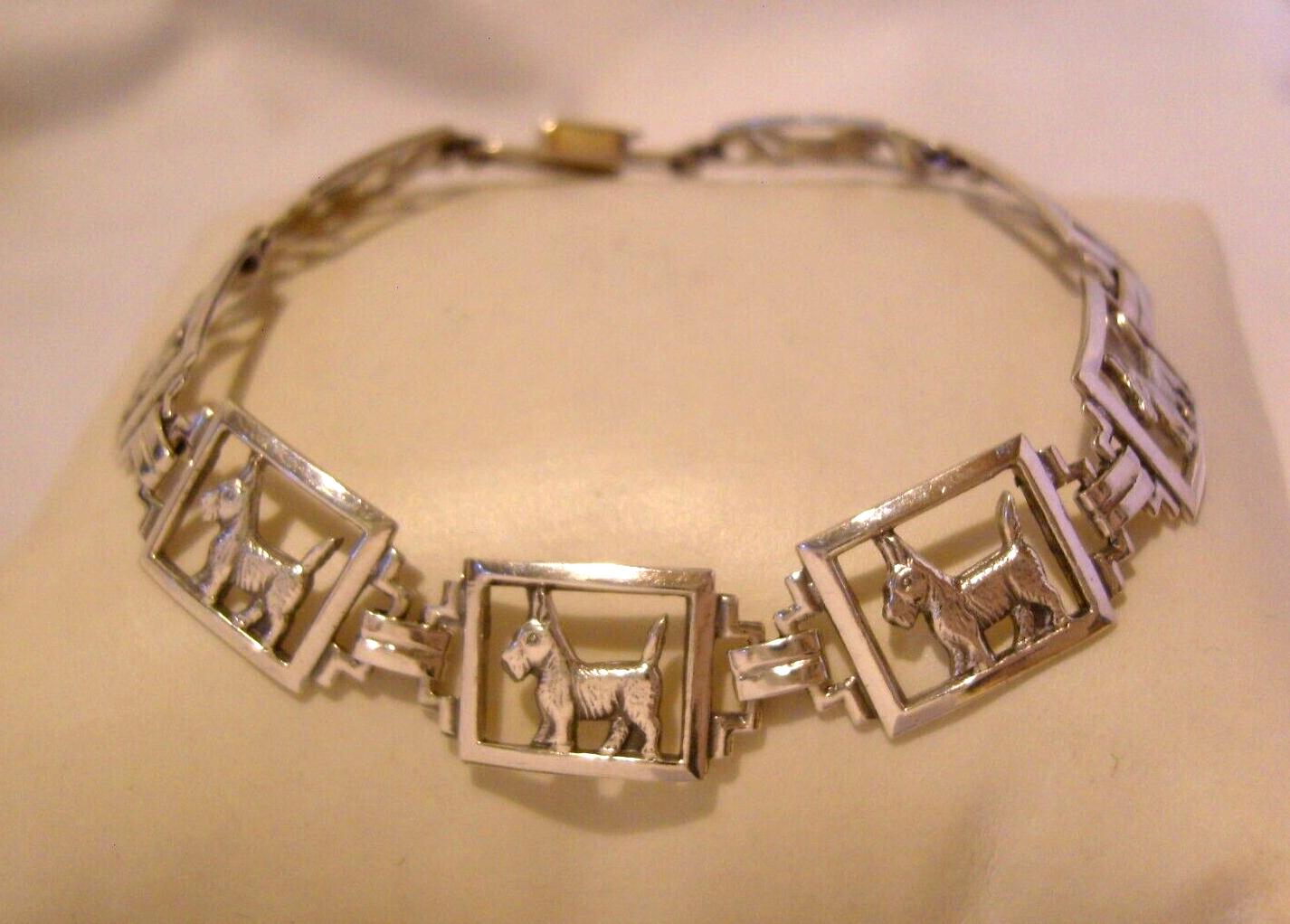Bracelet Sterling Silver 1940s Scottish Terrier Dogs Vintage Unusual Clasp 7 1/4"L (1 of 17)