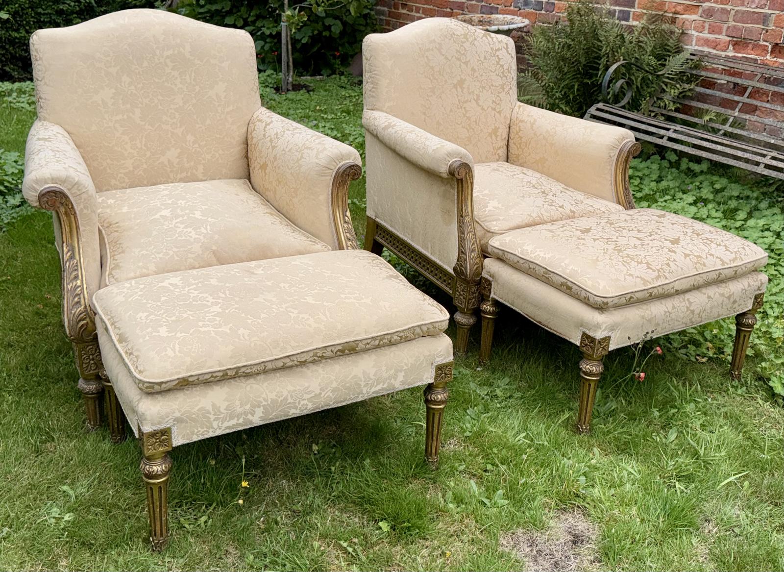 Pair of Large Armchairs with Stools (1 of 7) Pair of Large Armchairs with Stools (1 of 7)