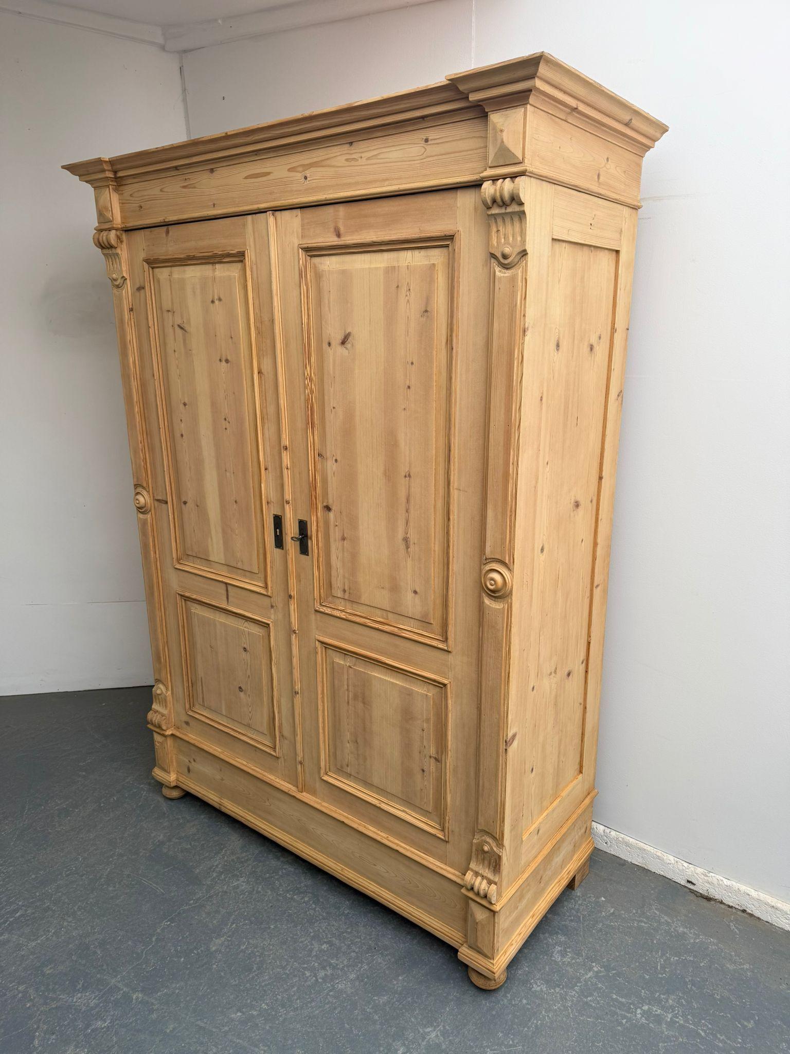 Tall Victorian Antique Pine 2 Door Ladies Knockdown Wardrobe to wax / paint (1 of 11)