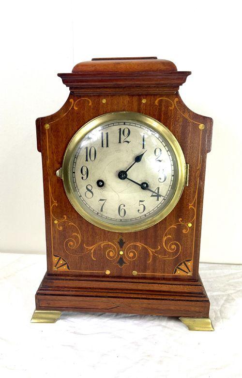 Inlaid Mahogany 8 Day Mahogany Mantle Clock - Early 20th C (1 of 7)