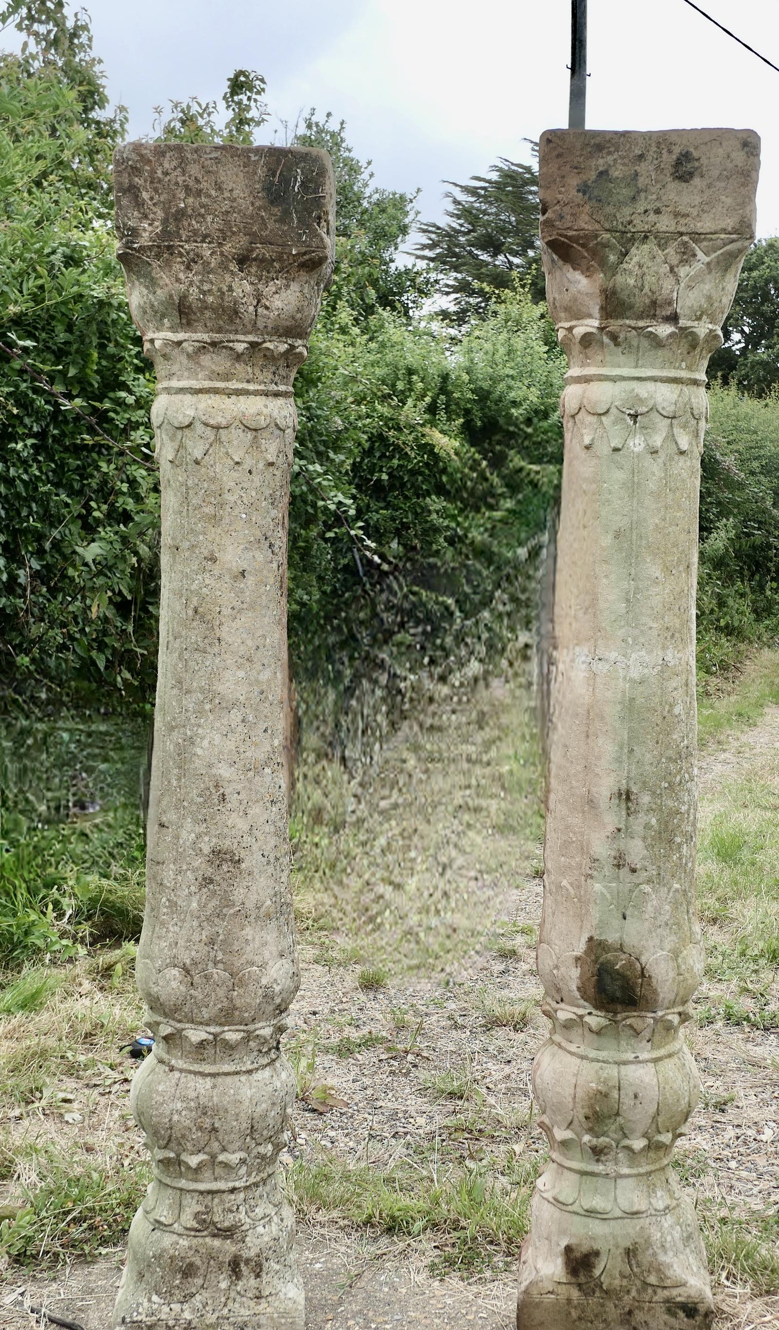 Pair of Ancient Corinthian Type Stone Columns (1 of 11)