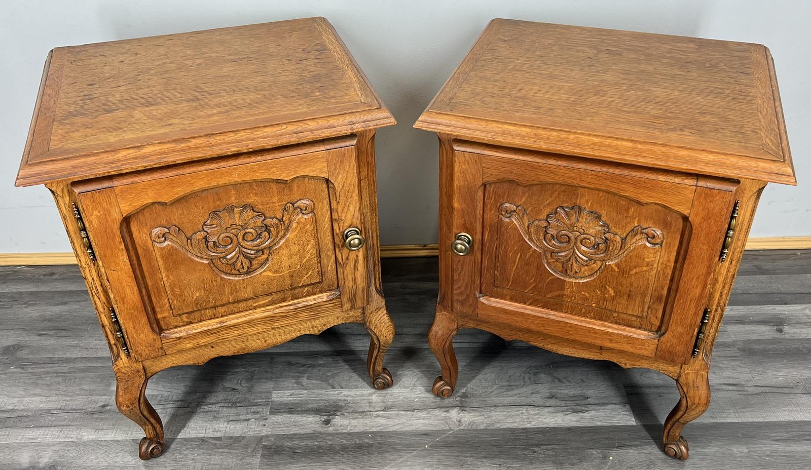Pair of Bedside Tables Vintage French Oak Nightstands Cabinets (1 of 12)