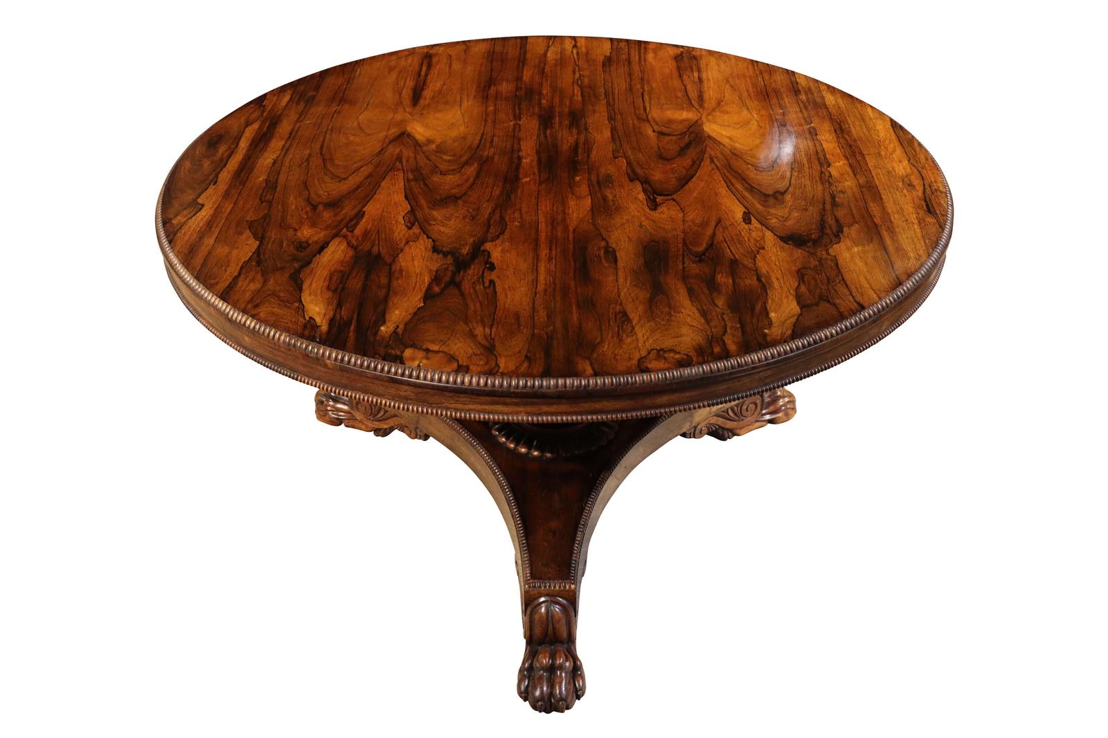 Superb William IV Rosewood Circular Breakfast Table with Lion Paw Feet, c.1830 (1 of 6) Superb William IV Rosewood Circular Breakfast Table with Lion Paw Feet, c.1830 (1 of 6)