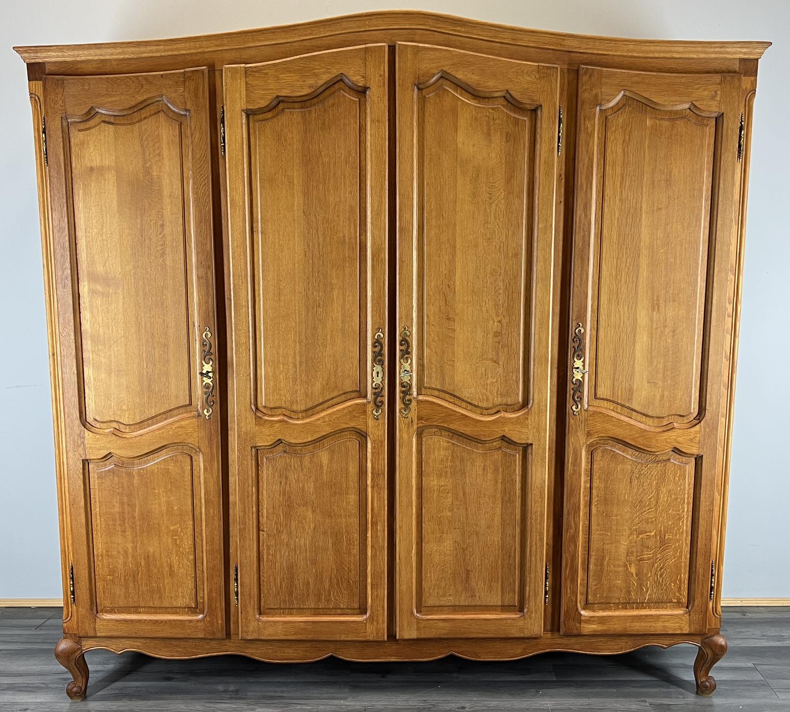 Wardrobe French Vintage Oak 4 Door Curved Armoire (1 of 10)