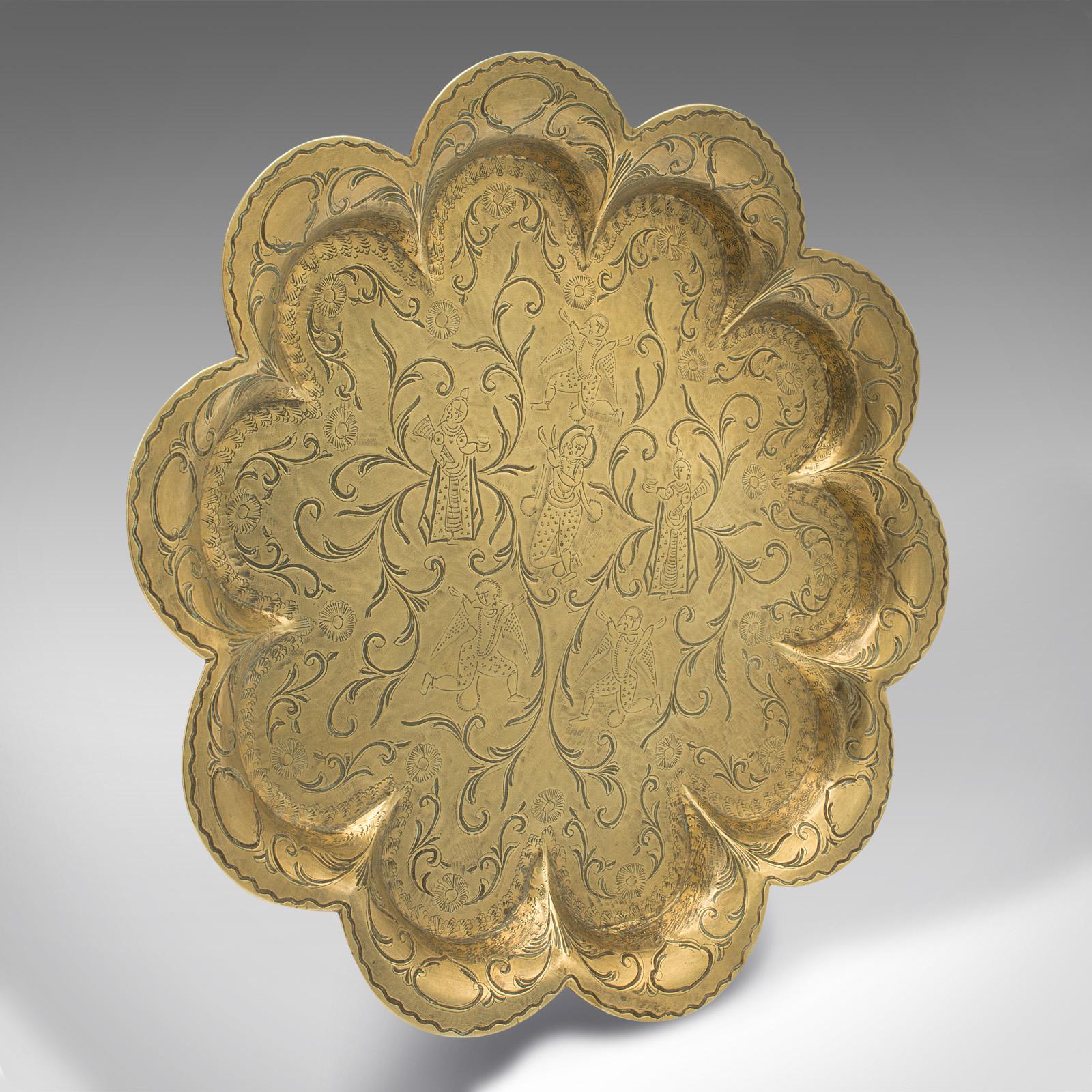 Antique Decorative Charger, Indian, Brass, Dished Plate, Engraved (1 of 8)