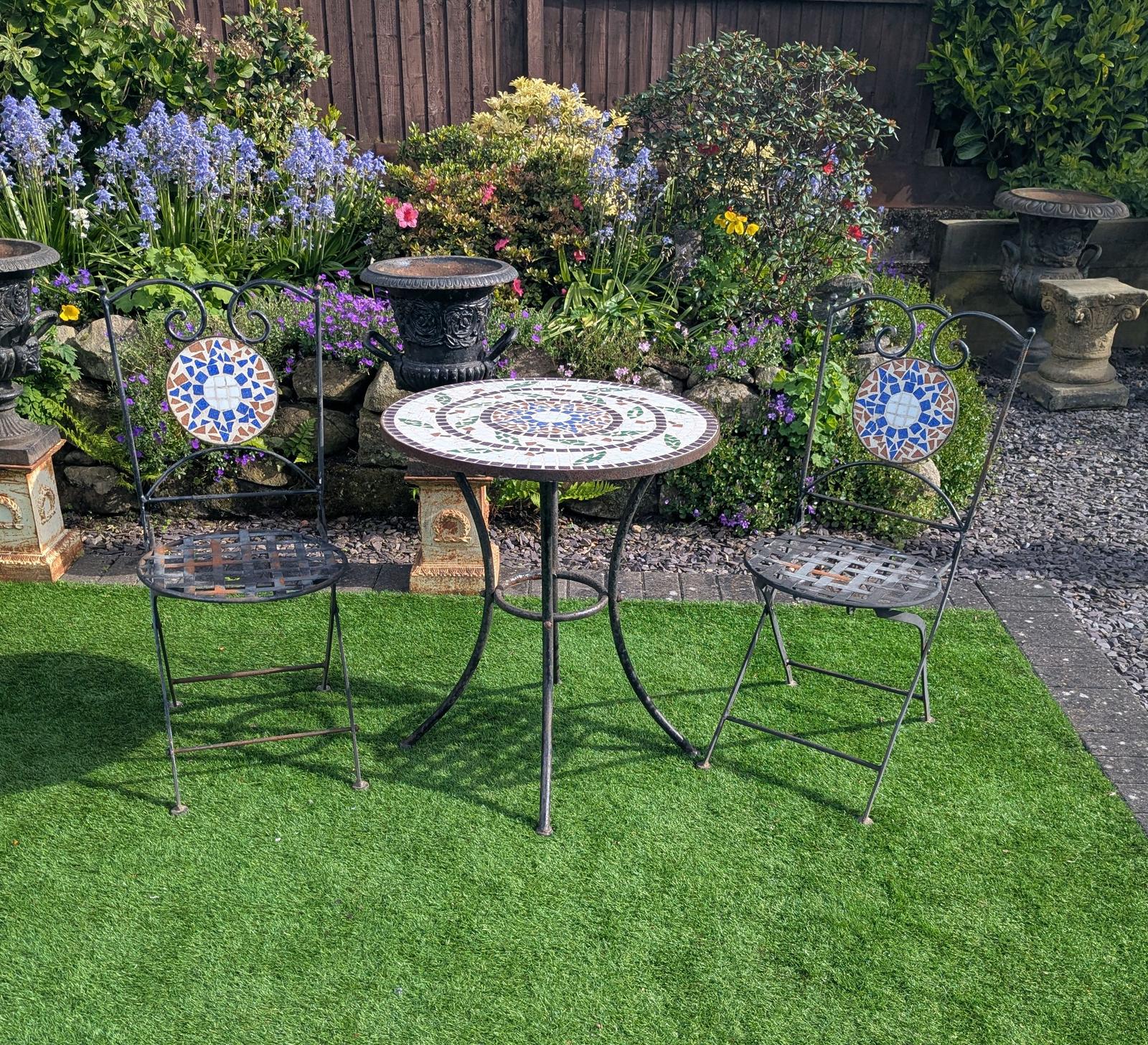 Vintage Metal Bistro Set with Mosaic Detail - Delivery Available 0322 (1 of 12) Vintage Metal Bistro Set with Mosaic Detail - Delivery Available 0322 (1 of 12)