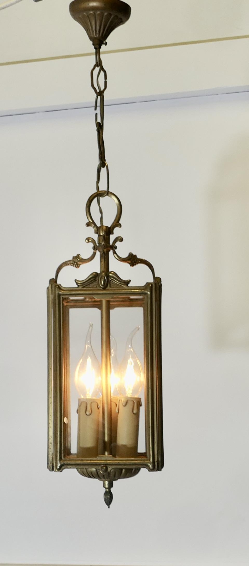 Art Deco French Brass and Etched Glass Lantern (1 of 8)