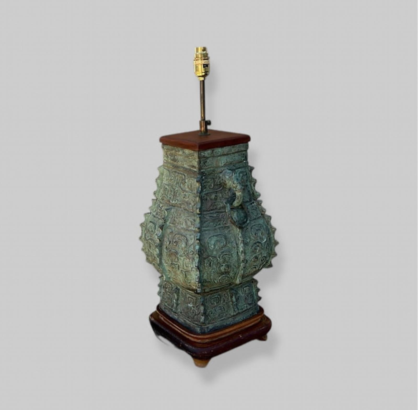 A Mid Century Chinese Archaic-style Bronze Lamp (1 of 7)