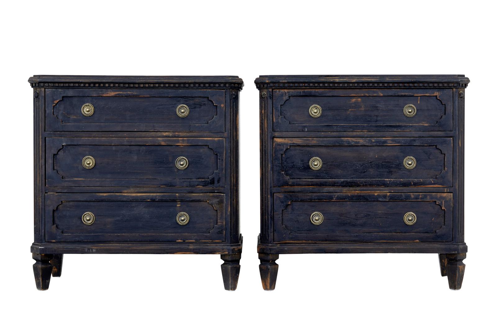 Pair of 19th Century Black Painted Chest of Drawers (1 of 8)
