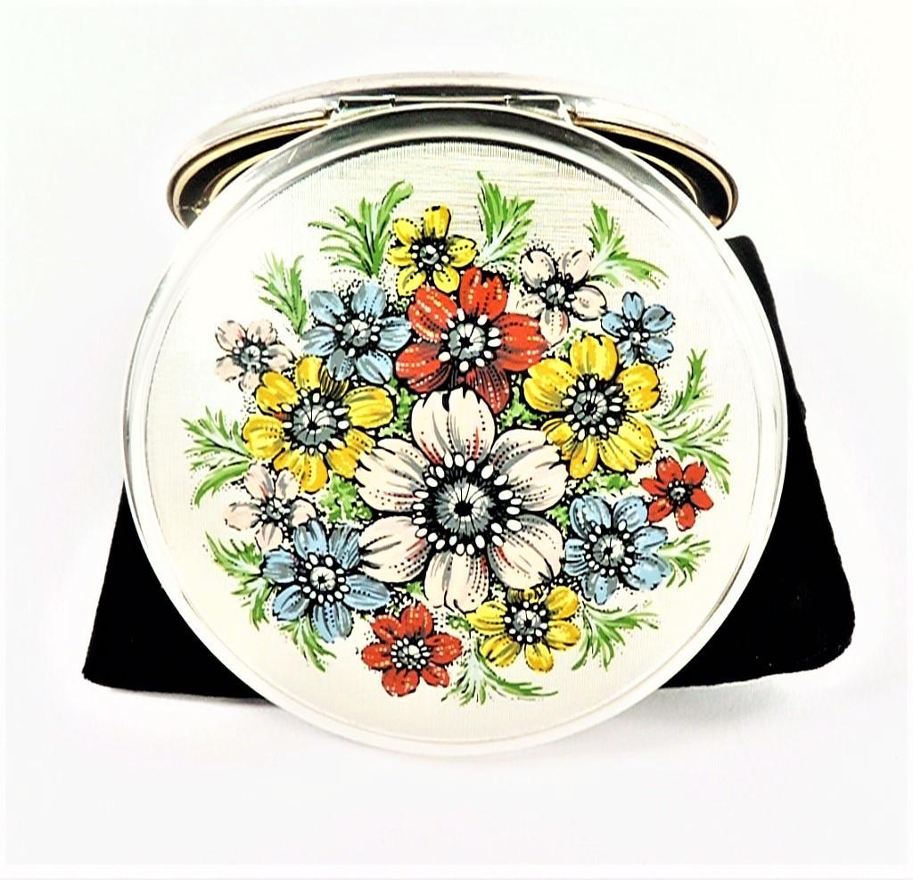 Vintage Stratton Powder Compact Multicoloured Flowers 1970s (1 of 6)