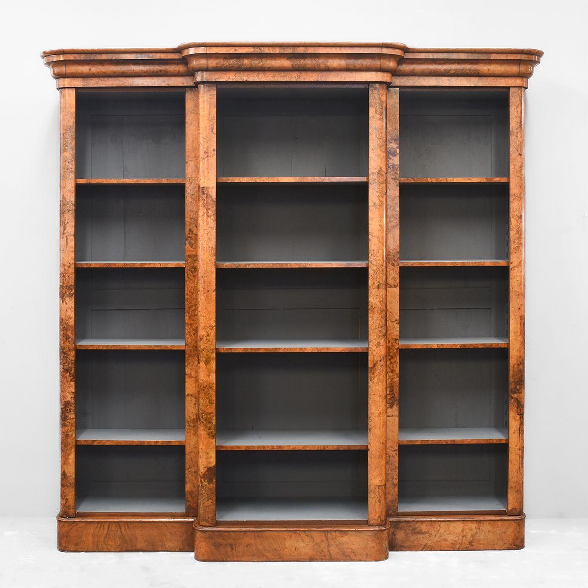 Victorian Burr Walnut Breakfront Open Bookcase (1 of 5) Victorian Burr Walnut Breakfront Open Bookcase (1 of 5)