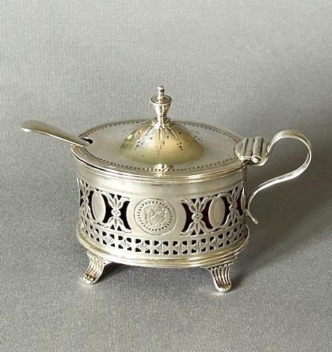 Fabulous Victorian Silver Mustard Pot with Cranberry Glass Liner & Silver Spoon (1 of 10)