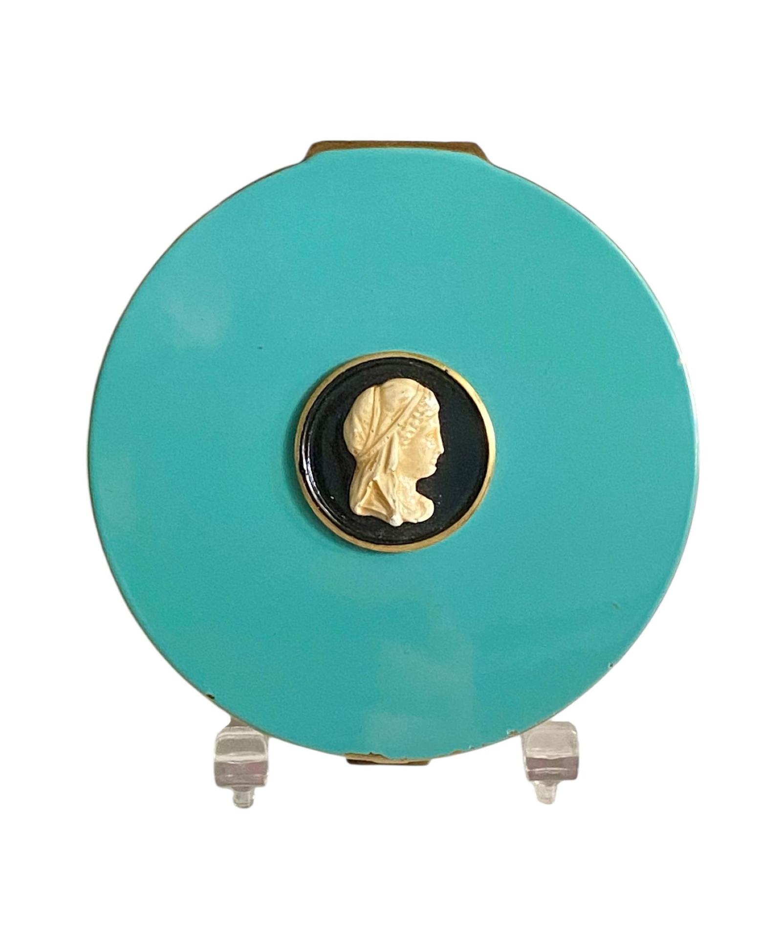 Vintage Enamel Powder Compact with Faux Cameo Unused c.1950 (1 of 7)