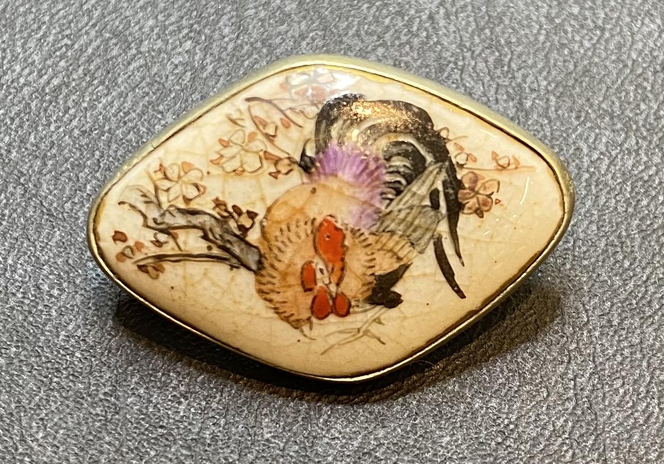 Satsuma Brooch Hand Painted with Cockerel (1 of 3)