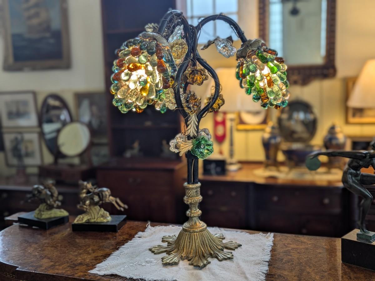Art Nouveau Bronze & Glass Grapevine Lamp (1 of 1) Art Nouveau Bronze & Glass Grapevine Lamp (1 of 1)