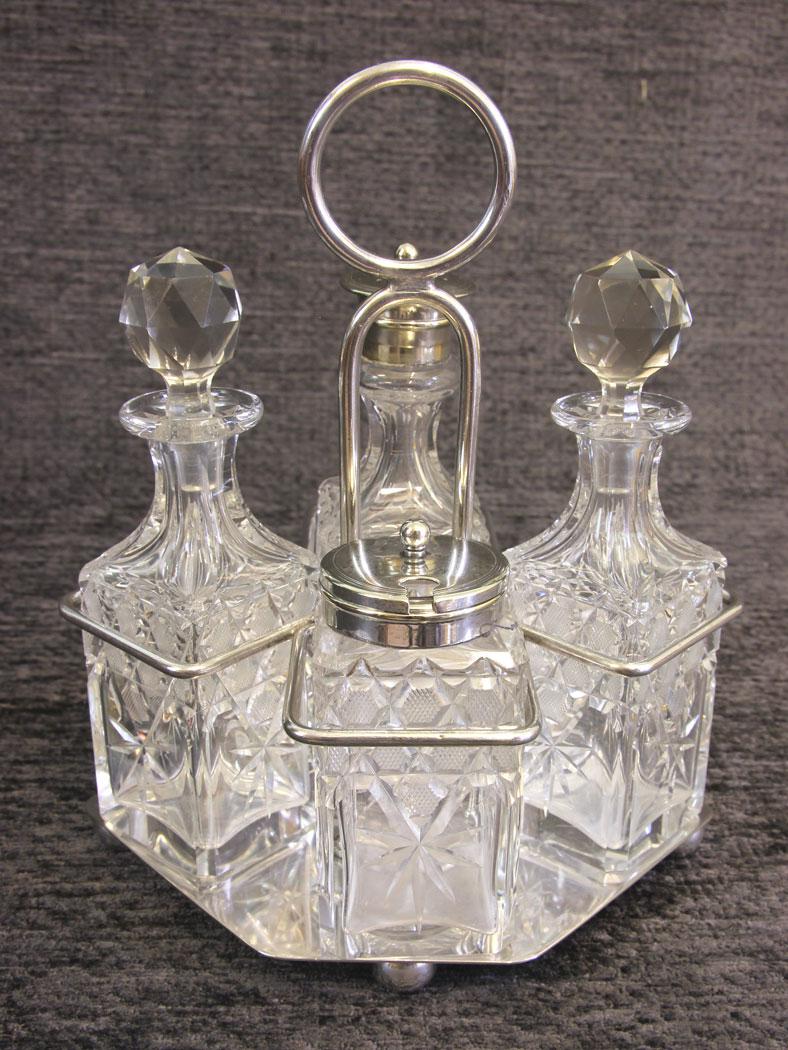 Antique Glass Cruet in Silver Plated Stand (1 of 8)