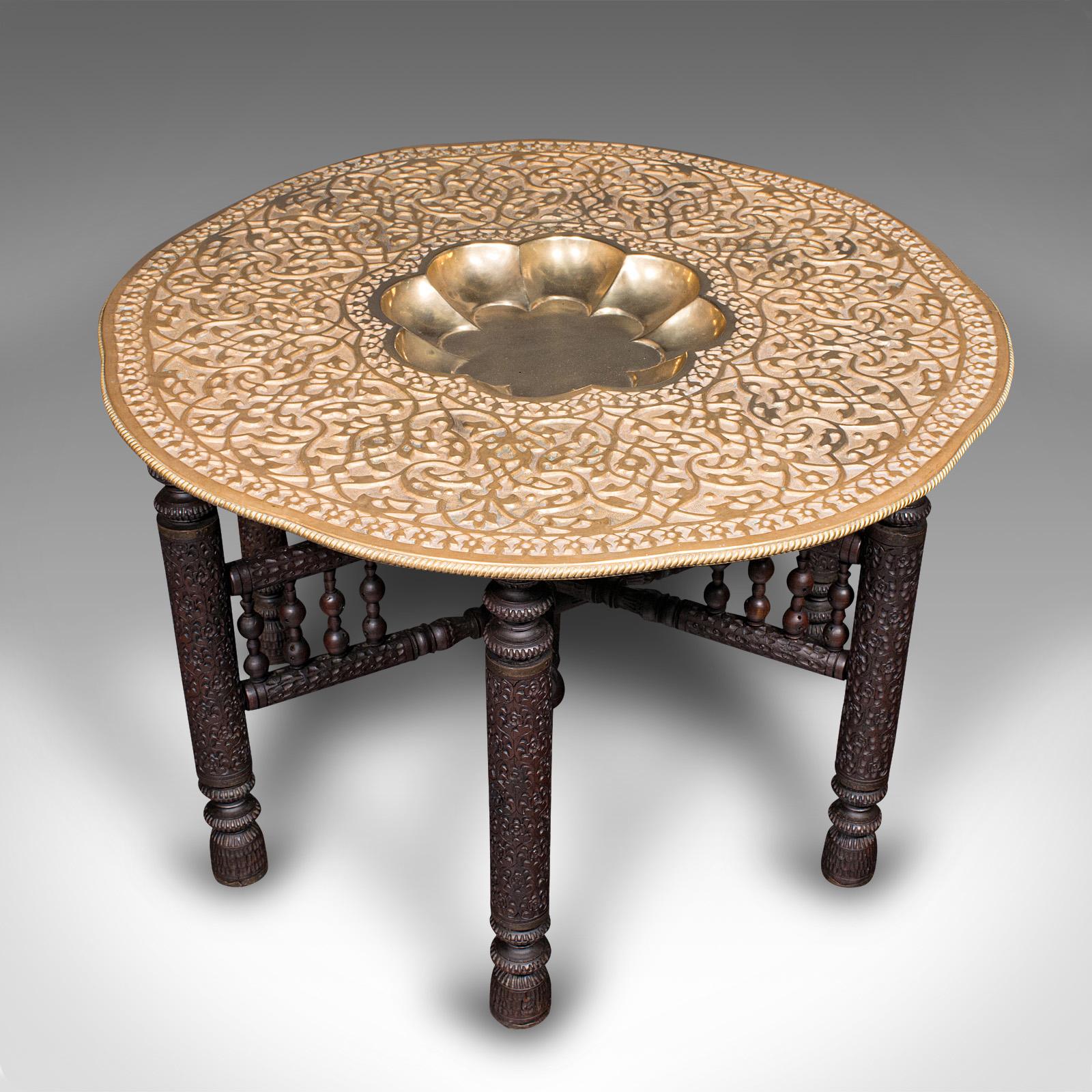 Large Antique Berber Tea Table, Middle East, Brass, Teak, Campaign, Circa 1920 (1 of 10)