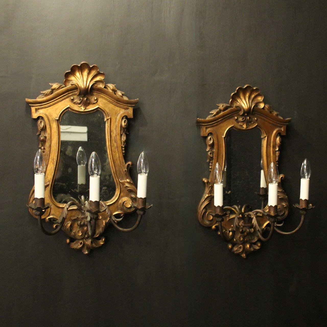Florentine Pair of Giltwood Antique Girandoles (1 of 10)