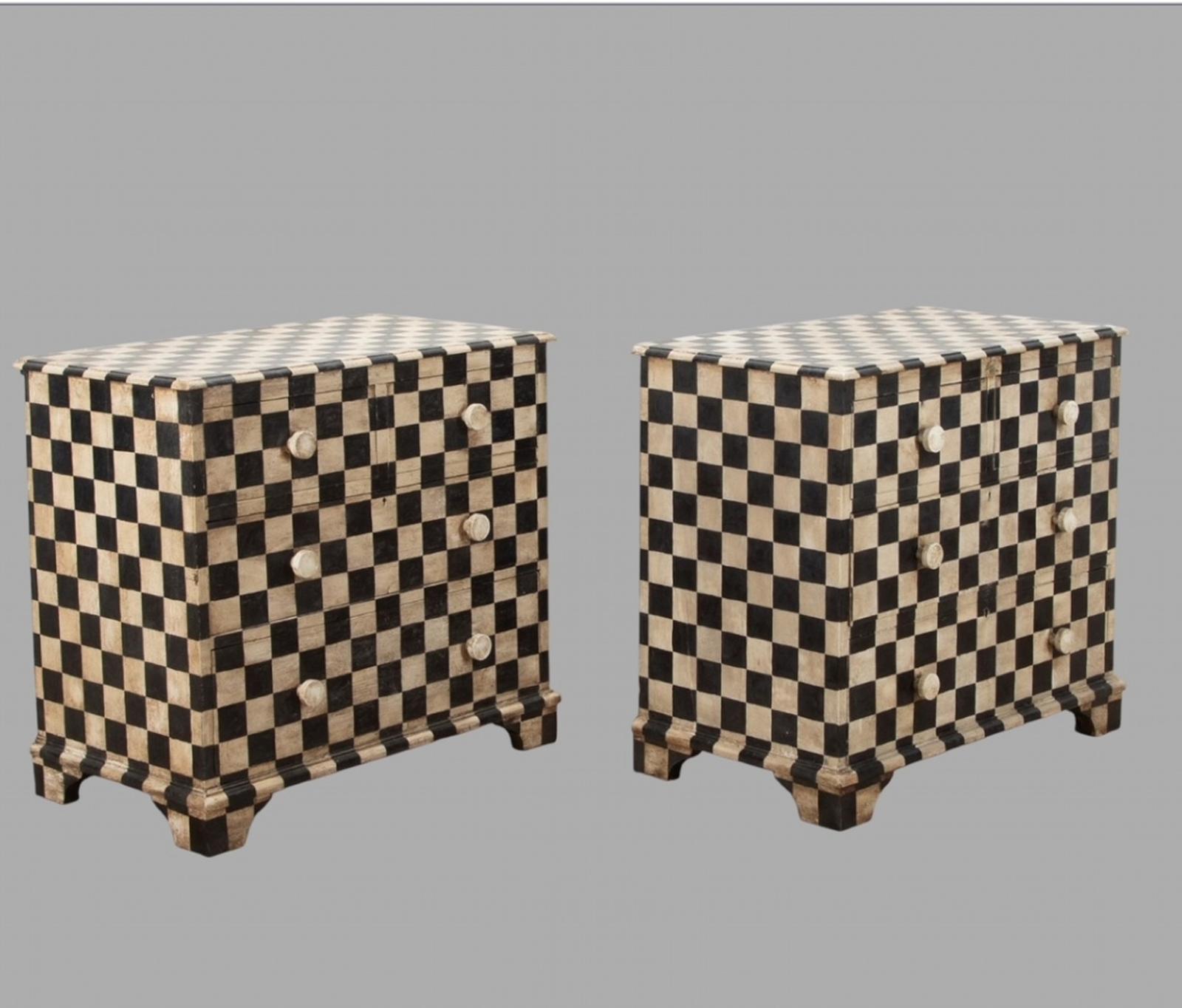 A Wonderful Pair of Chequered Painted Chest of Drawers C1865 (1 of 6) A Wonderful Pair of Chequered Painted Chest of Drawers C1865 (1 of 6)