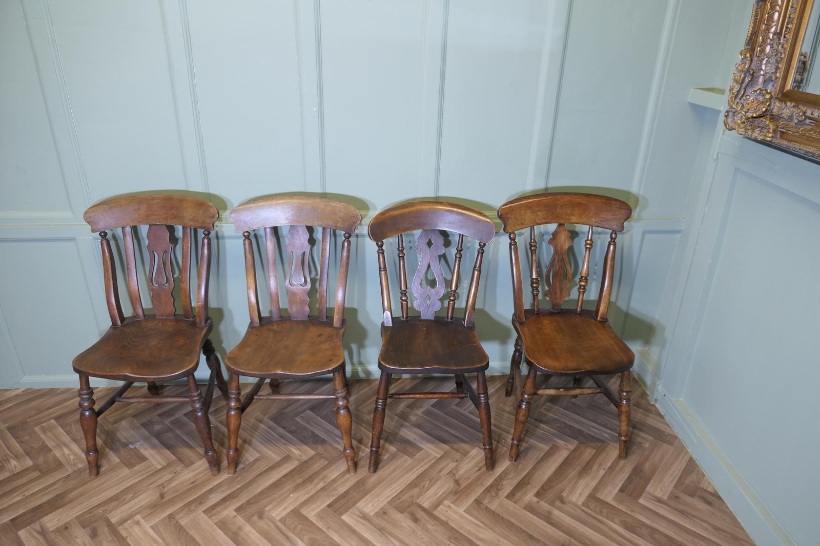 A Harlequin Set of 4 Beech & Elm Fiddle Back Chairs (1 of 6)