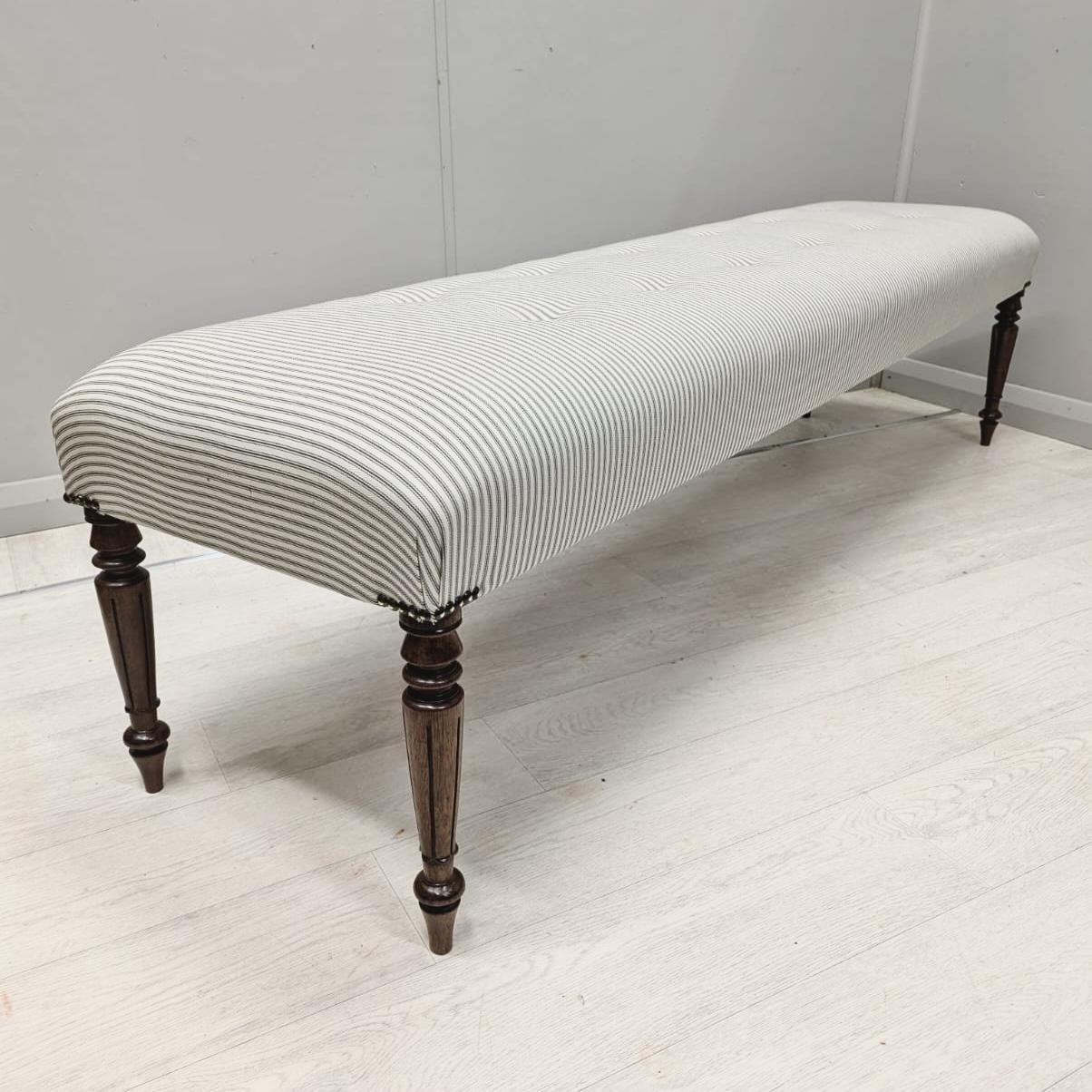 6ft Long Stool in Buttoned Ticking Stripes (1 of 6)
