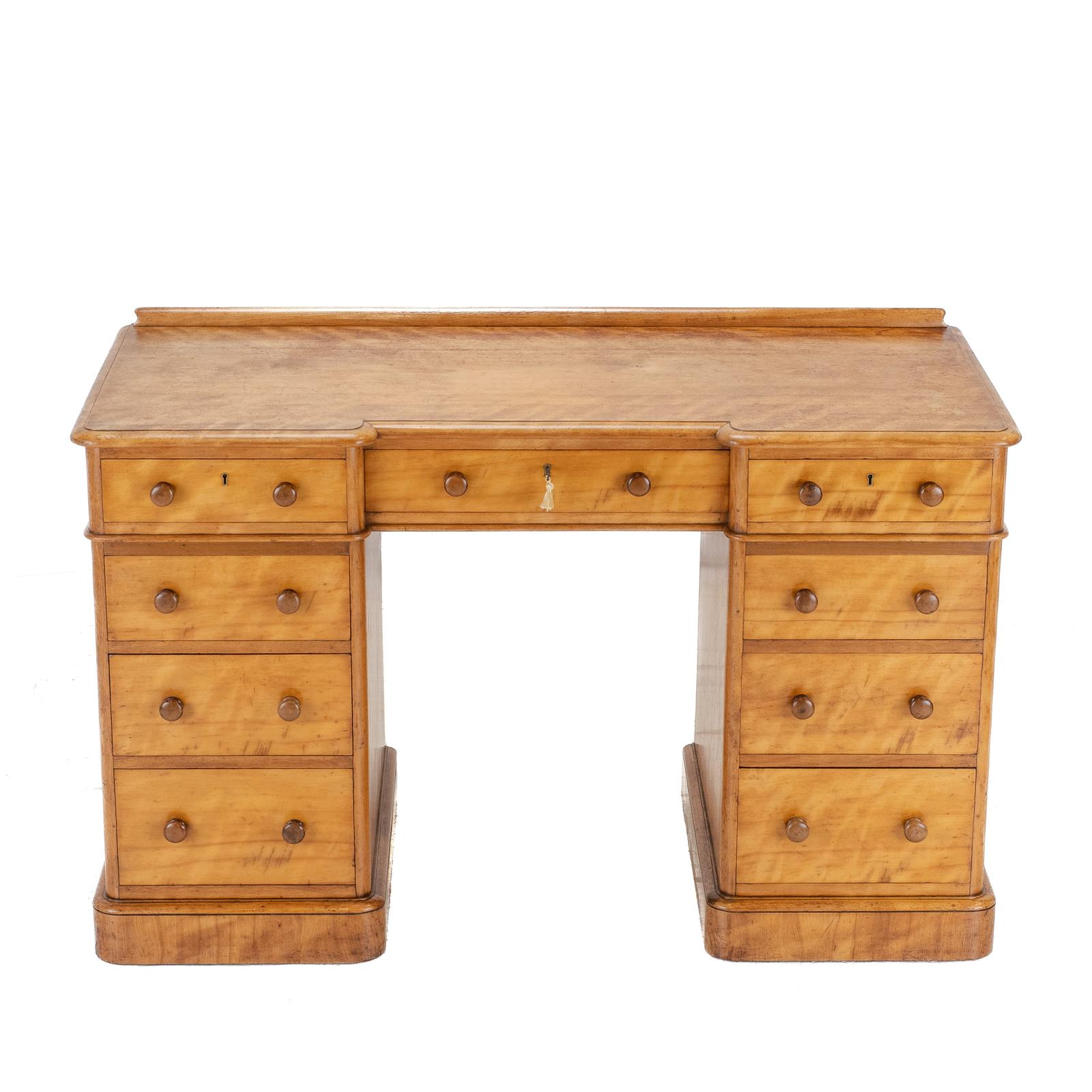 Heal & Son Satinwood Inverted Breakfront Pedestal Desk, c.1890 (Victorian, Late 19th Century) (1 of 25) Heal & Son Satinwood Inverted Breakfront Pedestal Desk, c.1890 (Victorian, Late 19th Century) (1 of 25)