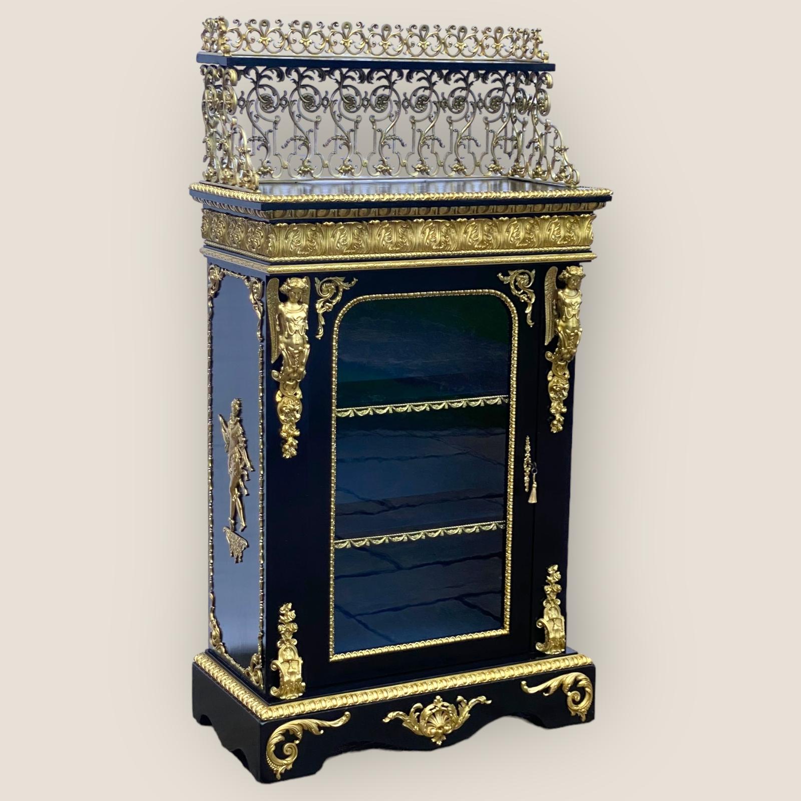 Antique French Napoleon III Brass & Ebonised Pier Display Cabinet with Gallery (1 of 13)