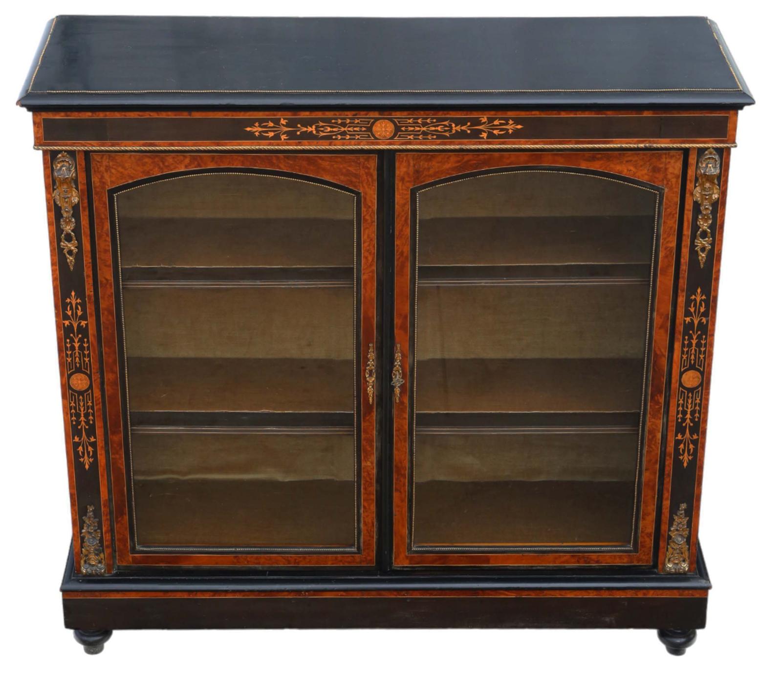 Antique Large Quality Inlaid Ebonised, Amboyna & Burr Walnut Pier Display Cabinet Asthetic c.1880 (1 of 6)