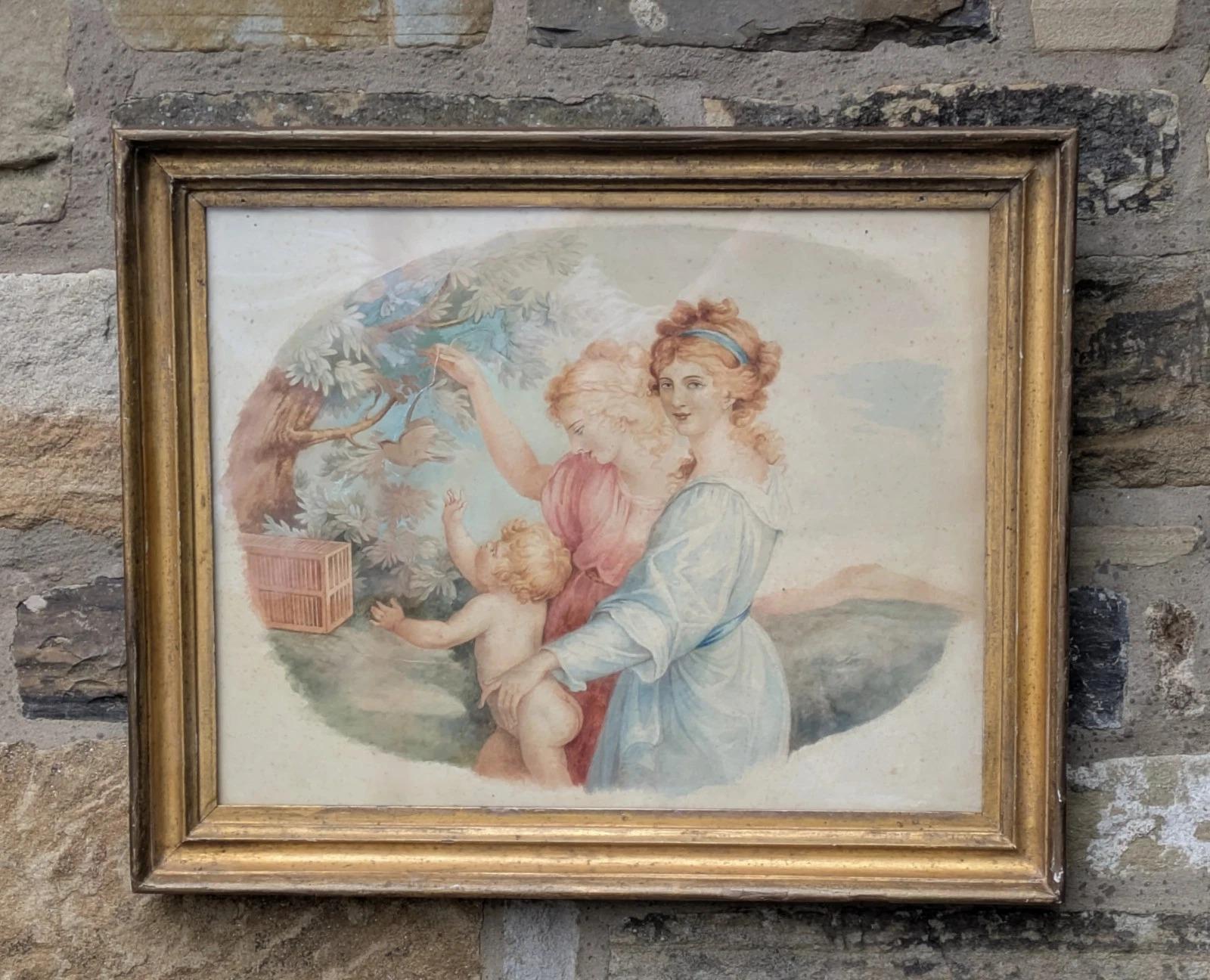 Charming Watercolour Classical Scene Young Ladies & Child (1 of 8) Charming Watercolour Classical Scene Young Ladies & Child (1 of 8)