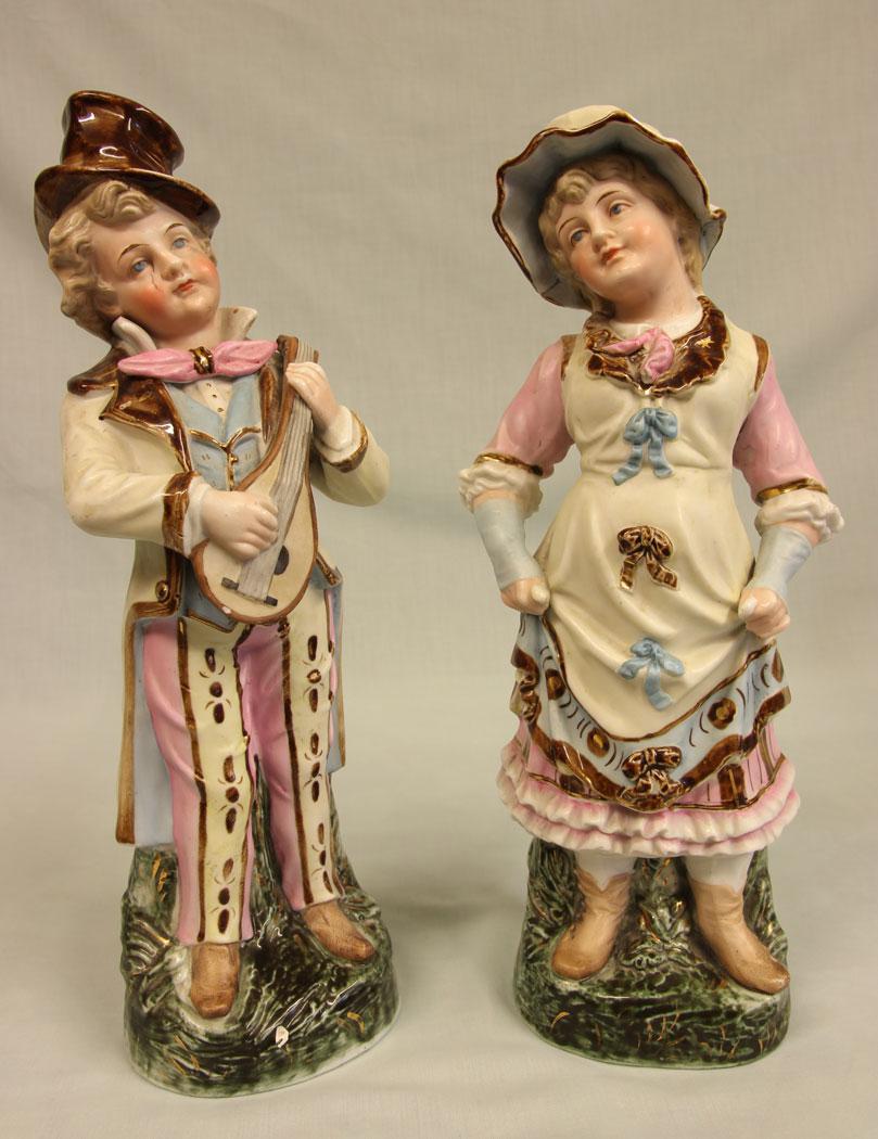 Antique Glazed & Bisque Porcelain Pair of Figurines (1 of 16) Antique Glazed & Bisque Porcelain Pair of Figurines (1 of 16)