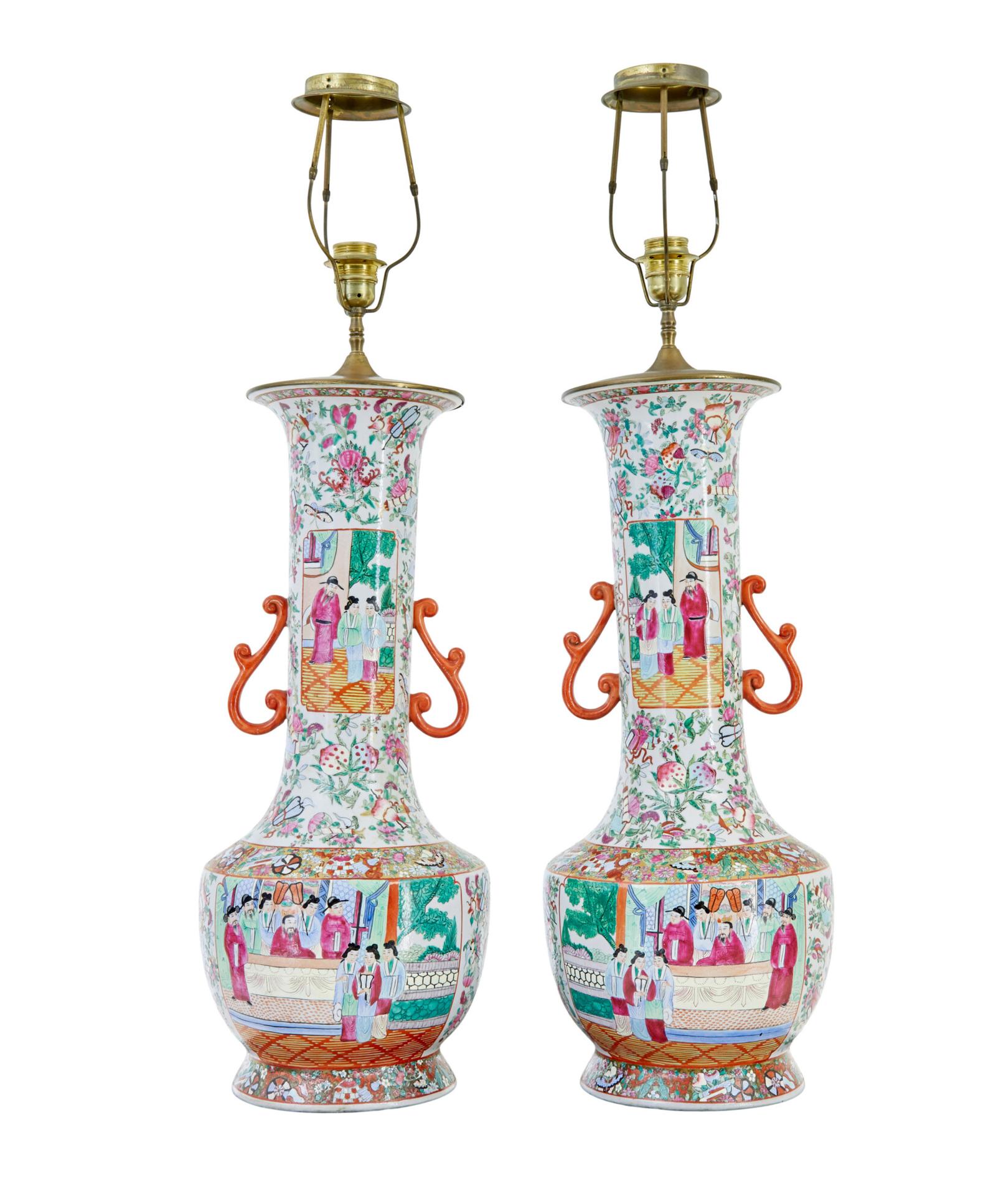 Pair of Early 20th Large Chinese Cantonese Vase Lamps (1 of 10) Pair of Early 20th Large Chinese Cantonese Vase Lamps (1 of 10)